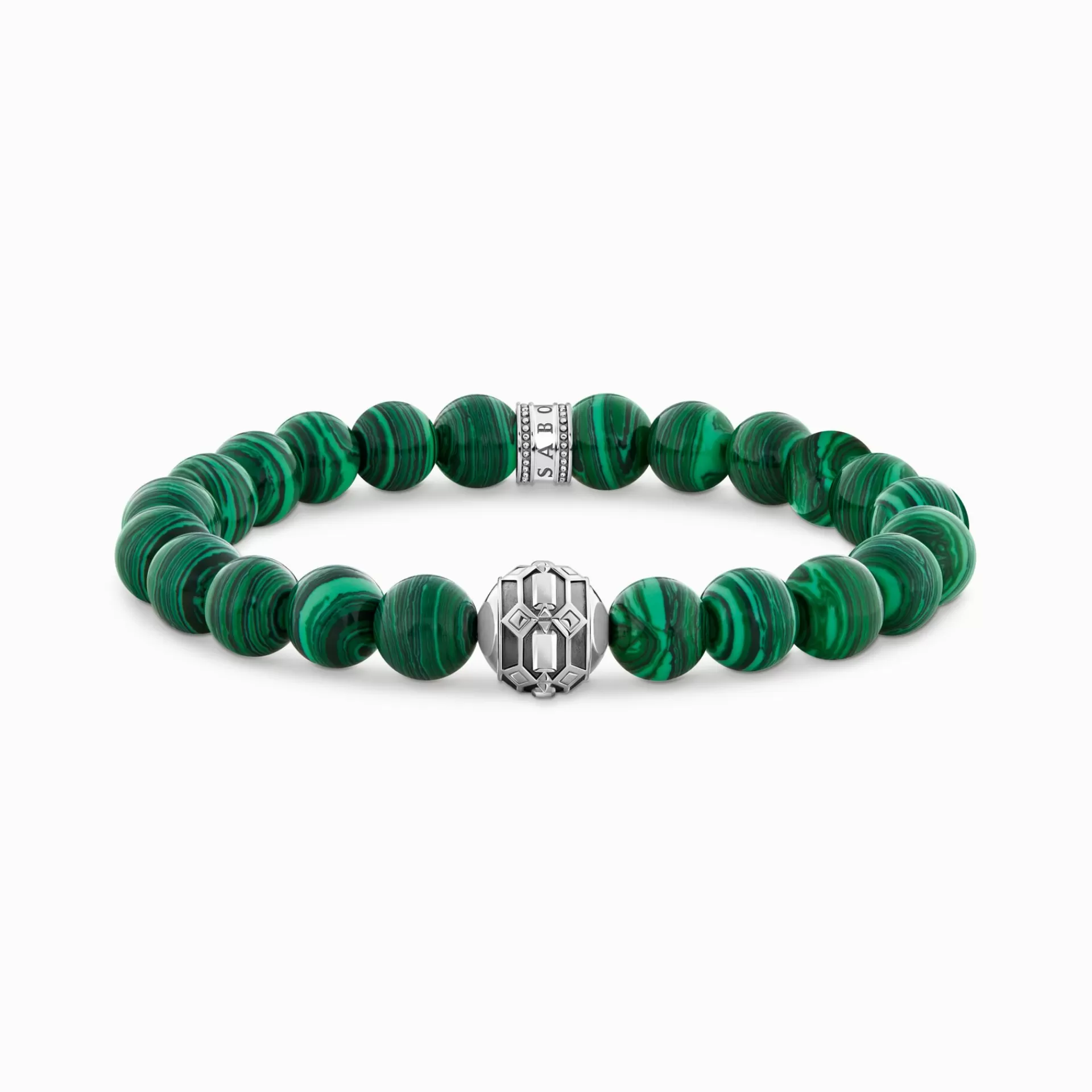 THOMAS SABO Armband | Återvunnet 925 silver<ARMBAND AV IMITERAD MALAKIT MED P&AUML;RLA, SV&AUML;RTAT SILVER silverfargad, grön