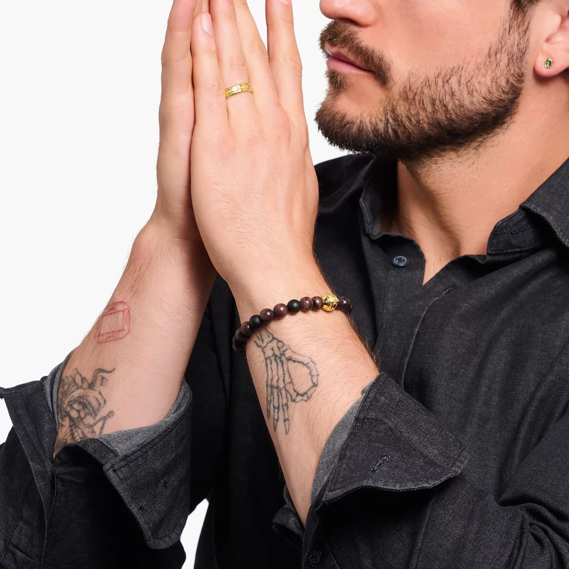 THOMAS SABO Armband | Armband<ARMBAND AV OBSIDIAN OCH TIGER&OUML;GA MED P&AUML;RLA, PL&AUML;TERAT gult guldfargad, röd, svart