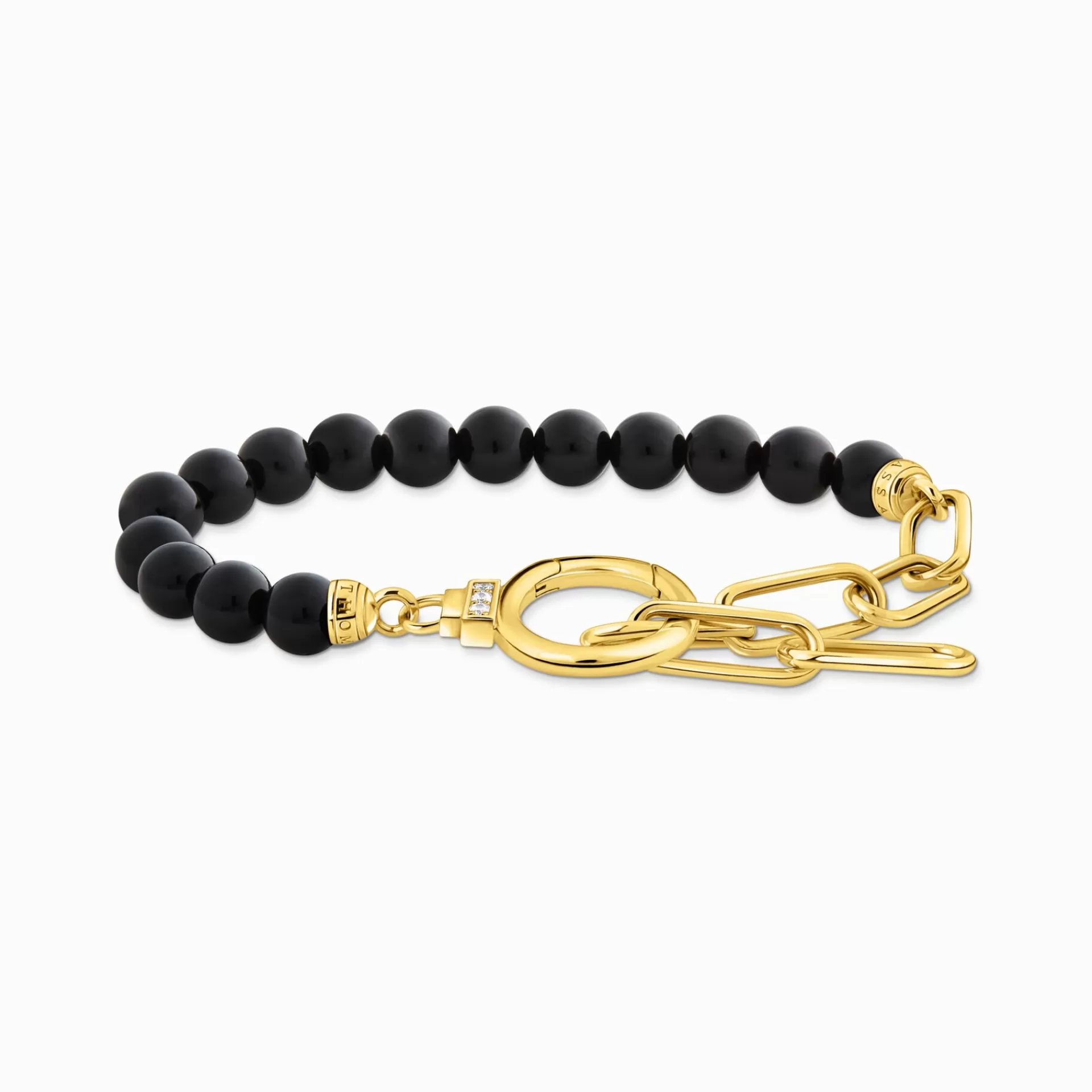THOMAS SABO Armband | 18K plätering<ARMBAND AV ONYXP&AUML;RLOR MED GULDPL&AUML;TERAD L&AUML;NKKEDJA gult guldfargad, vit, svart