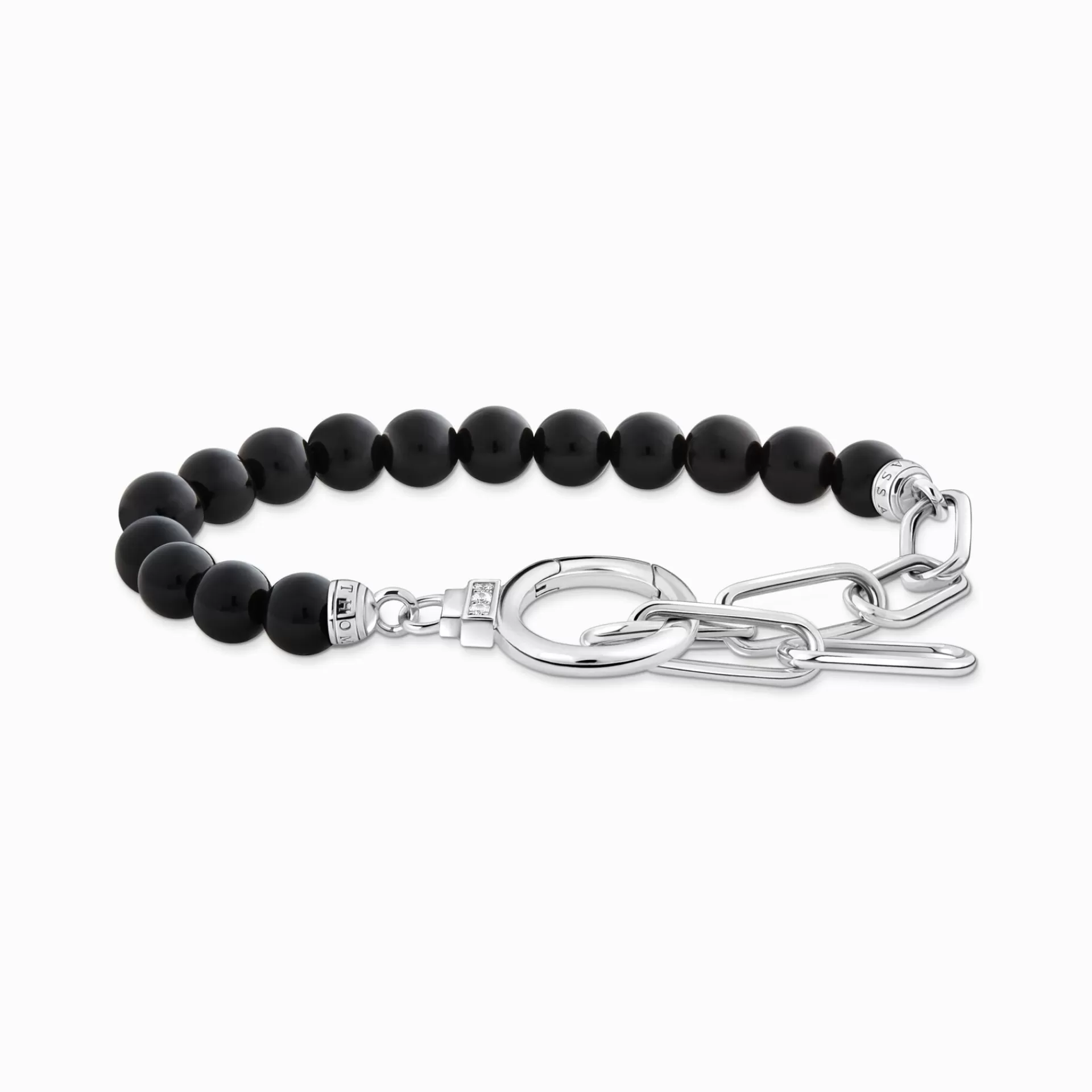 THOMAS SABO Armband | Återvunnet 925 silver<ARMBAND AV ONYXP&AUML;RLOR MED L&AUML;NKKEDJA I SILVER silverfargad, vit, svart