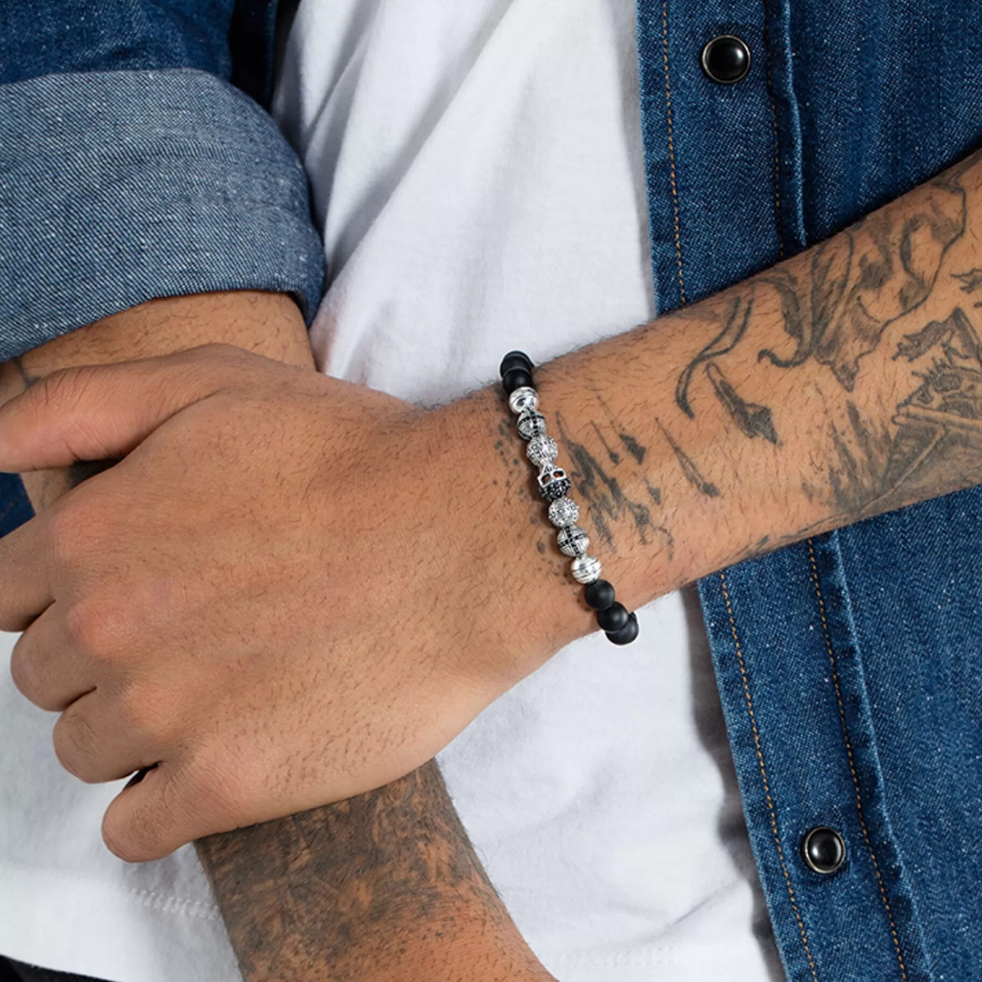 THOMAS SABO Armband | Återvunnet 925 silver<ARMBAND D&OUML;DSKALLE svart, silverfargad