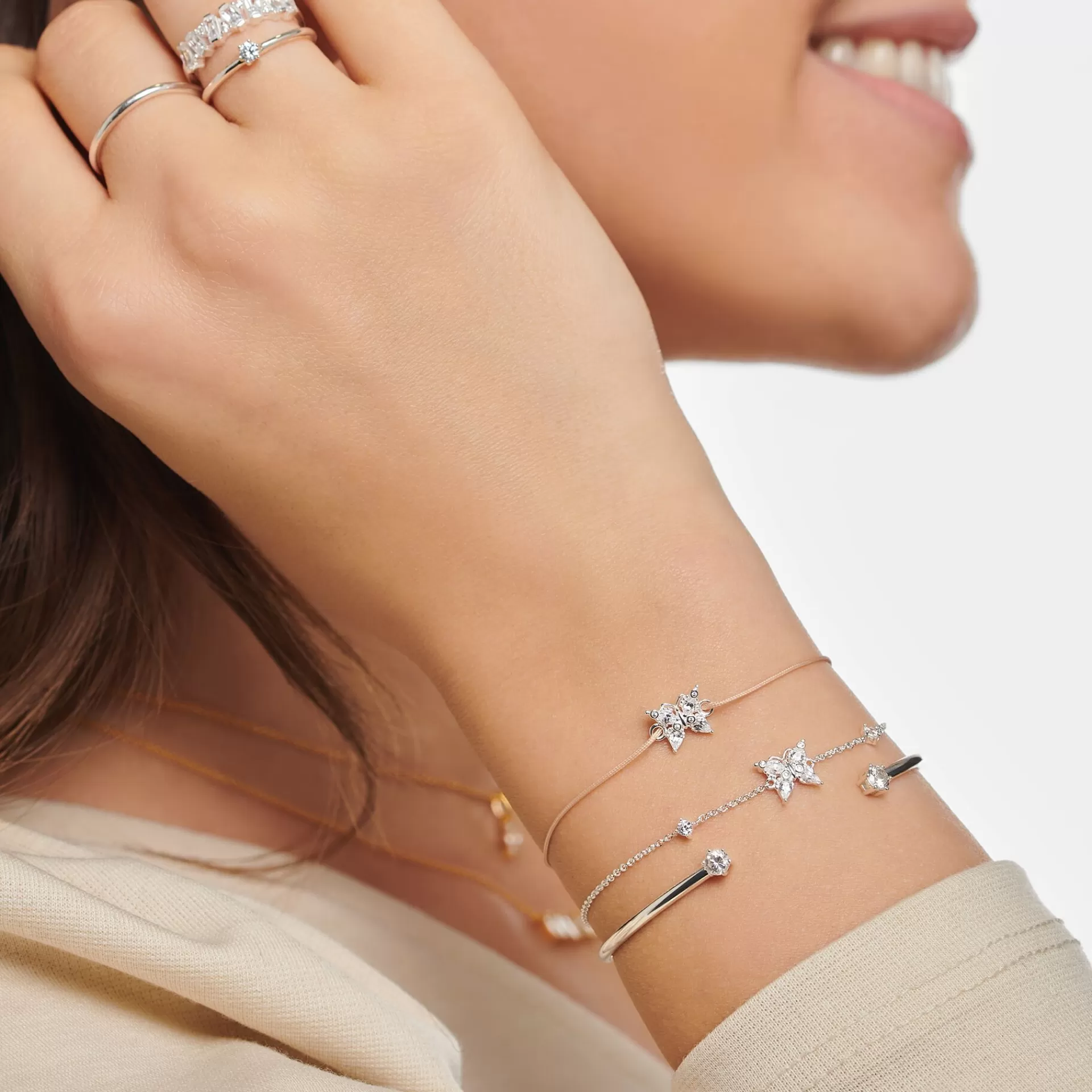 THOMAS SABO Armband | Återvunnet 925 silver<ARMBAND FJ&AUML;RIL VITA STENAR silverfargad, vit