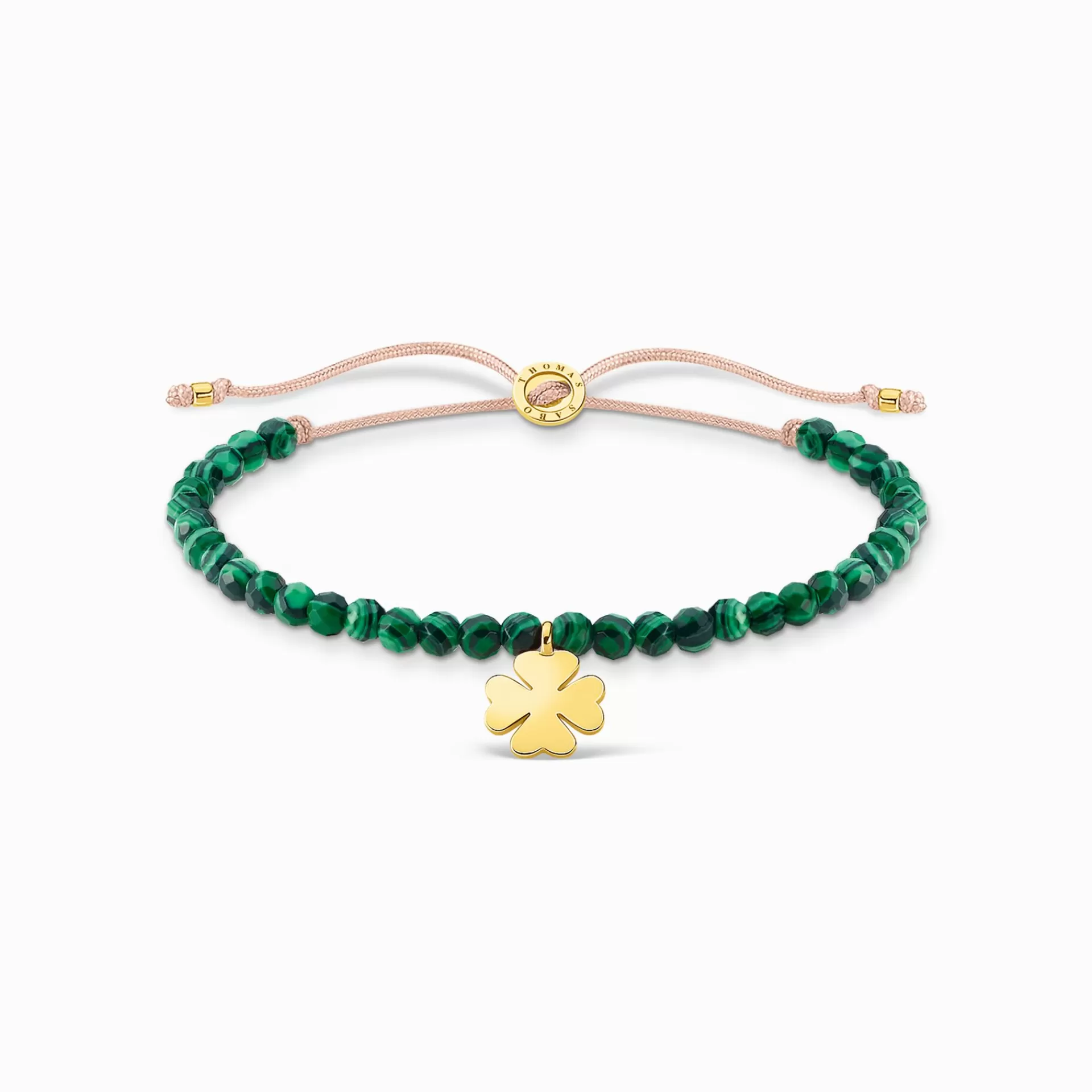THOMAS SABO Armband | 18K plätering<ARMBAND GR&OUML;N P&AUML;RLOR KL&OUML;VERBLAD GULD beige, gult guldfargad, grön