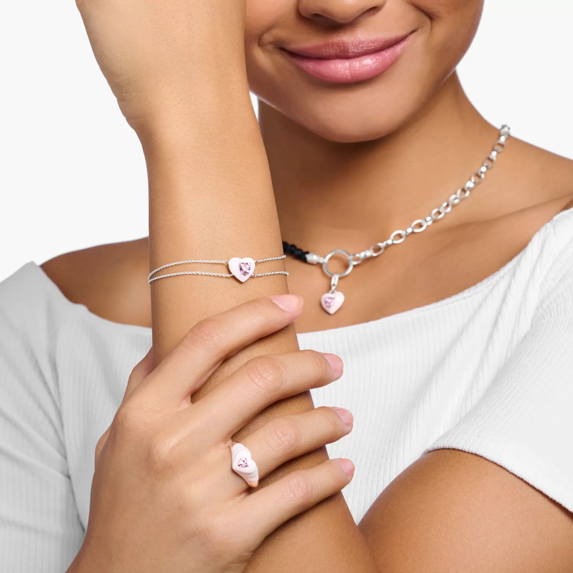 THOMAS SABO Armband | Återvunnet 925 silver<ARMBAND HJ&AUML;RTA MED ROSA STENAR SILVER silverfargad, rosa
