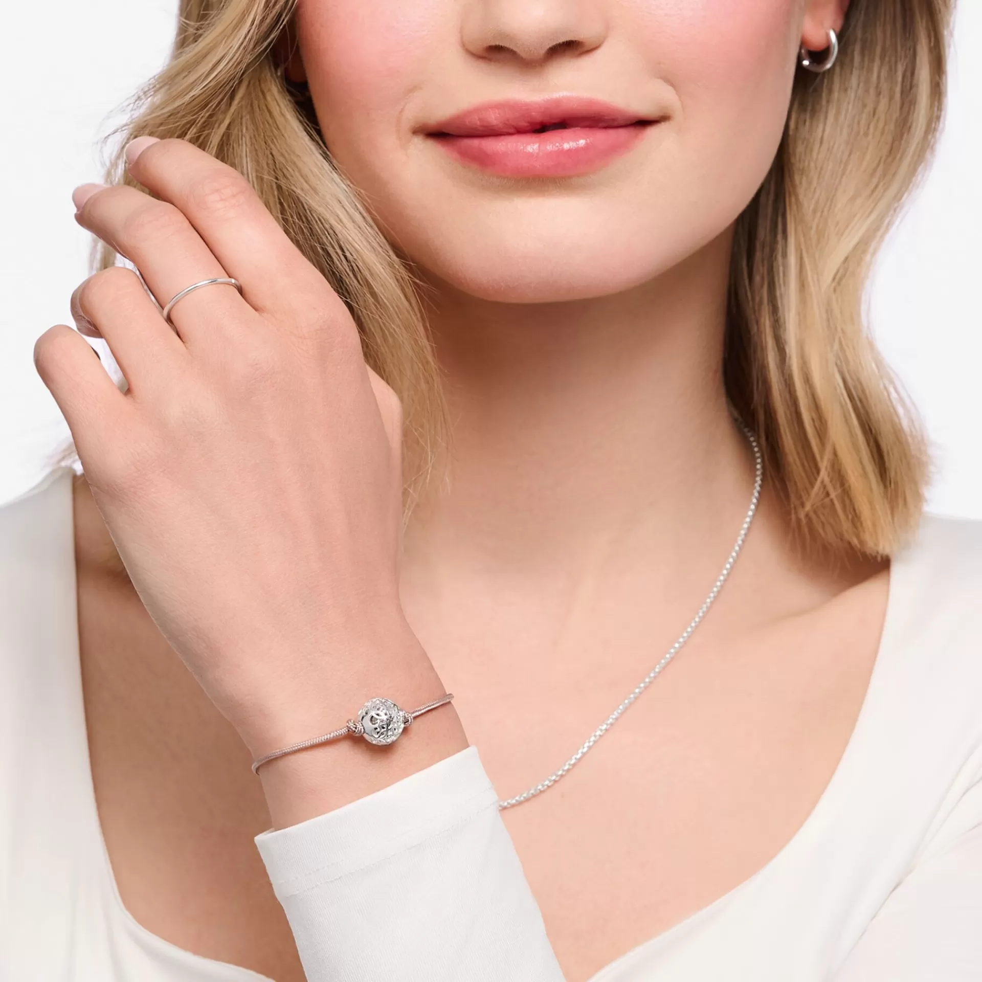 THOMAS SABO Armband | Återvunnet 925 silver<ARMBAND KARMA SECRET MED BEAD SILVER silverfargad, beige
