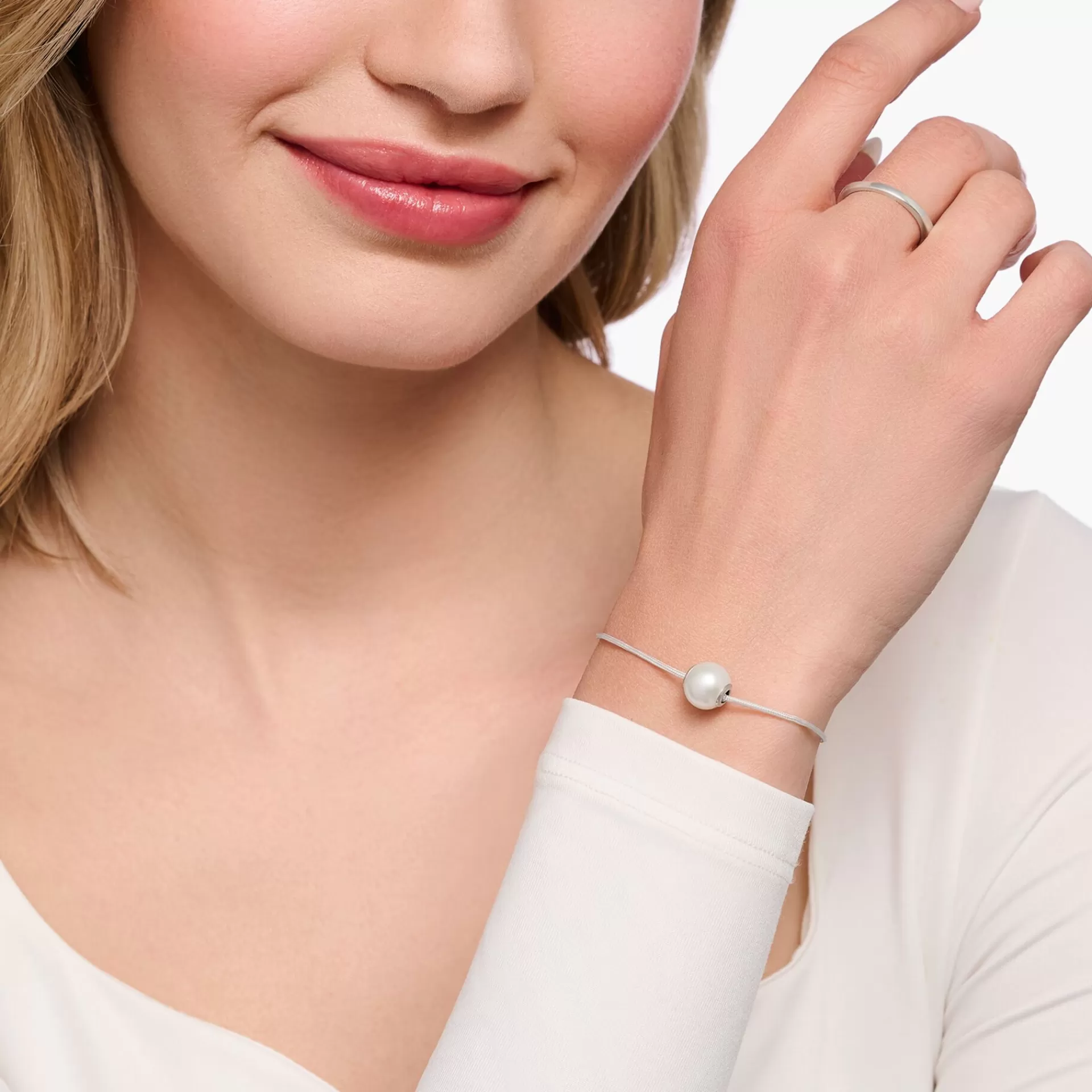 THOMAS SABO Armband | Återvunnet 925 silver<ARMBAND KARMA SECRET MED VIT S&OUML;TVATTENSP&AUML;RLA silverfargad, vit, beige