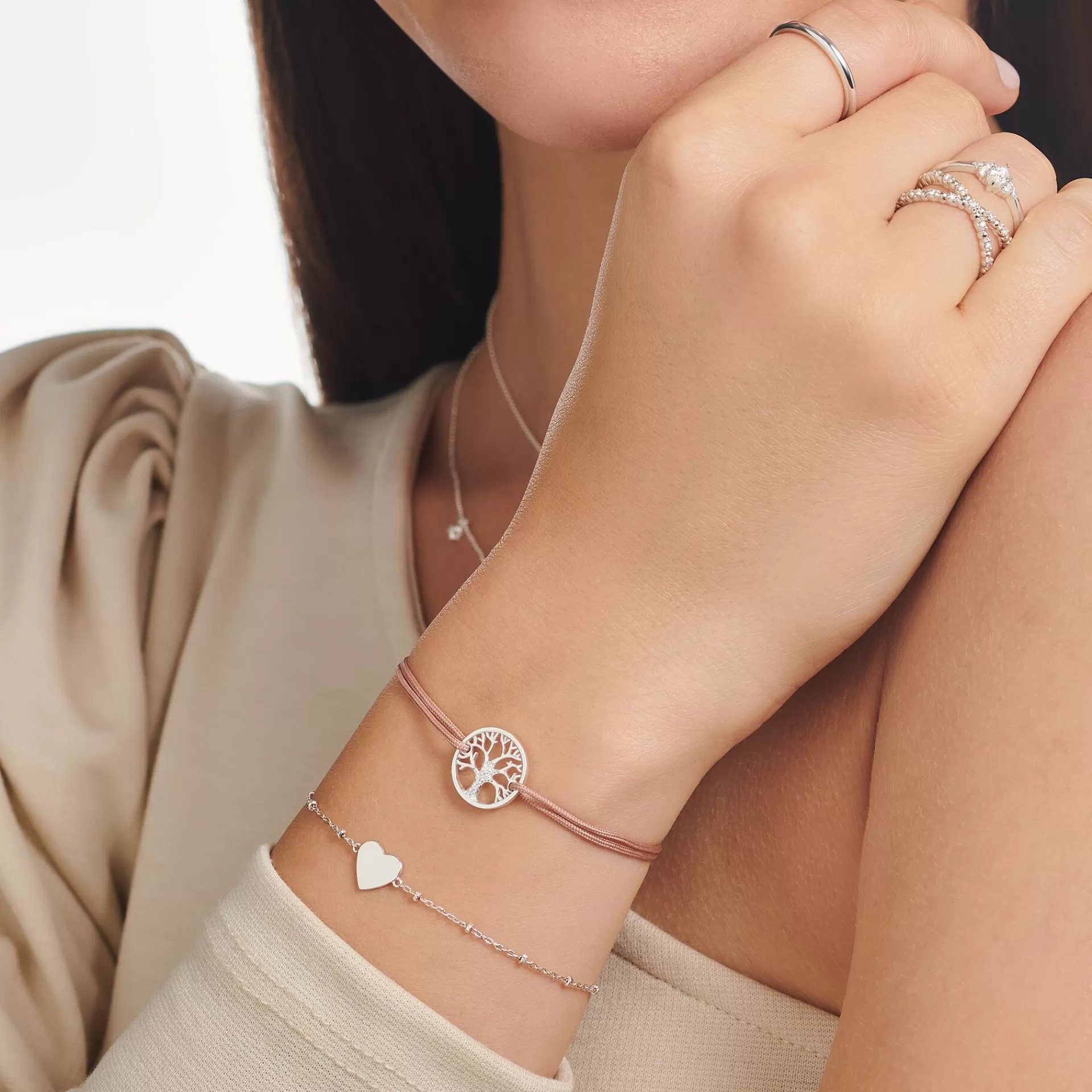 THOMAS SABO Armband | Återvunnet 925 silver<ARMBAND LITTLE SECRET K&AUML;RLEKENS TR&AUML;D silverfargad, beige, vit