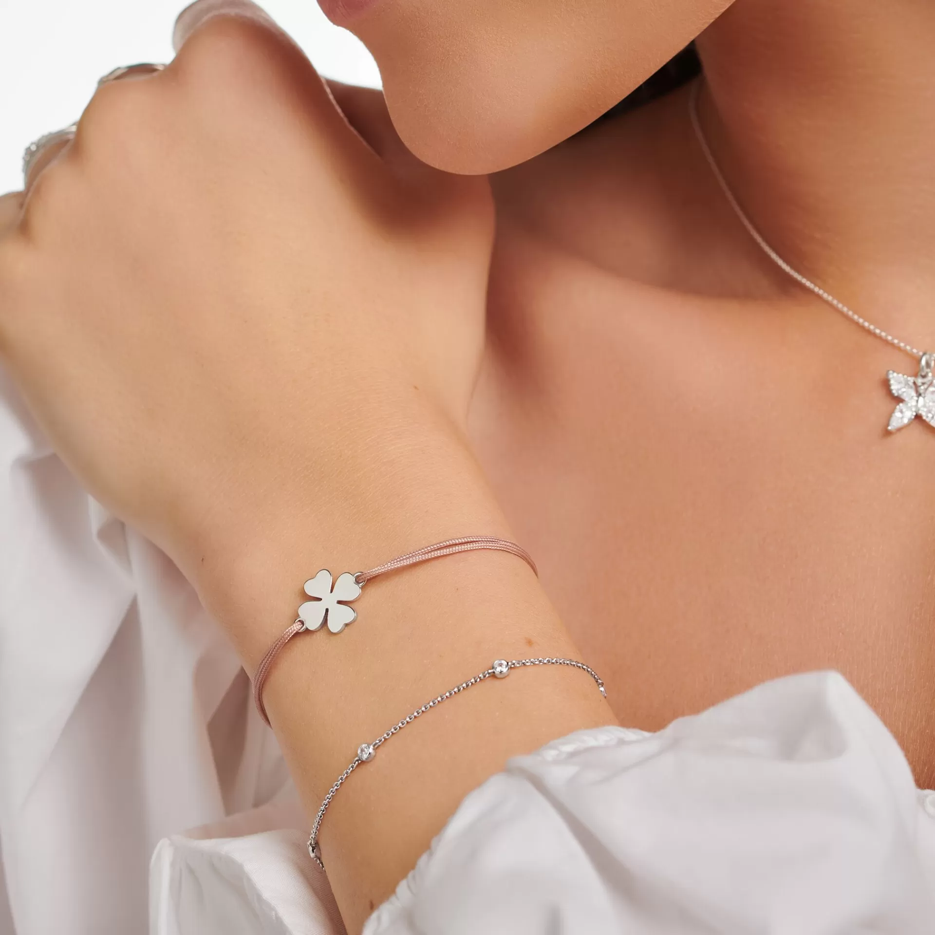 THOMAS SABO Armband | Återvunnet 925 silver<ARMBAND LITTLE SECRET KL&OUML;VERBLAD silverfargad, beige