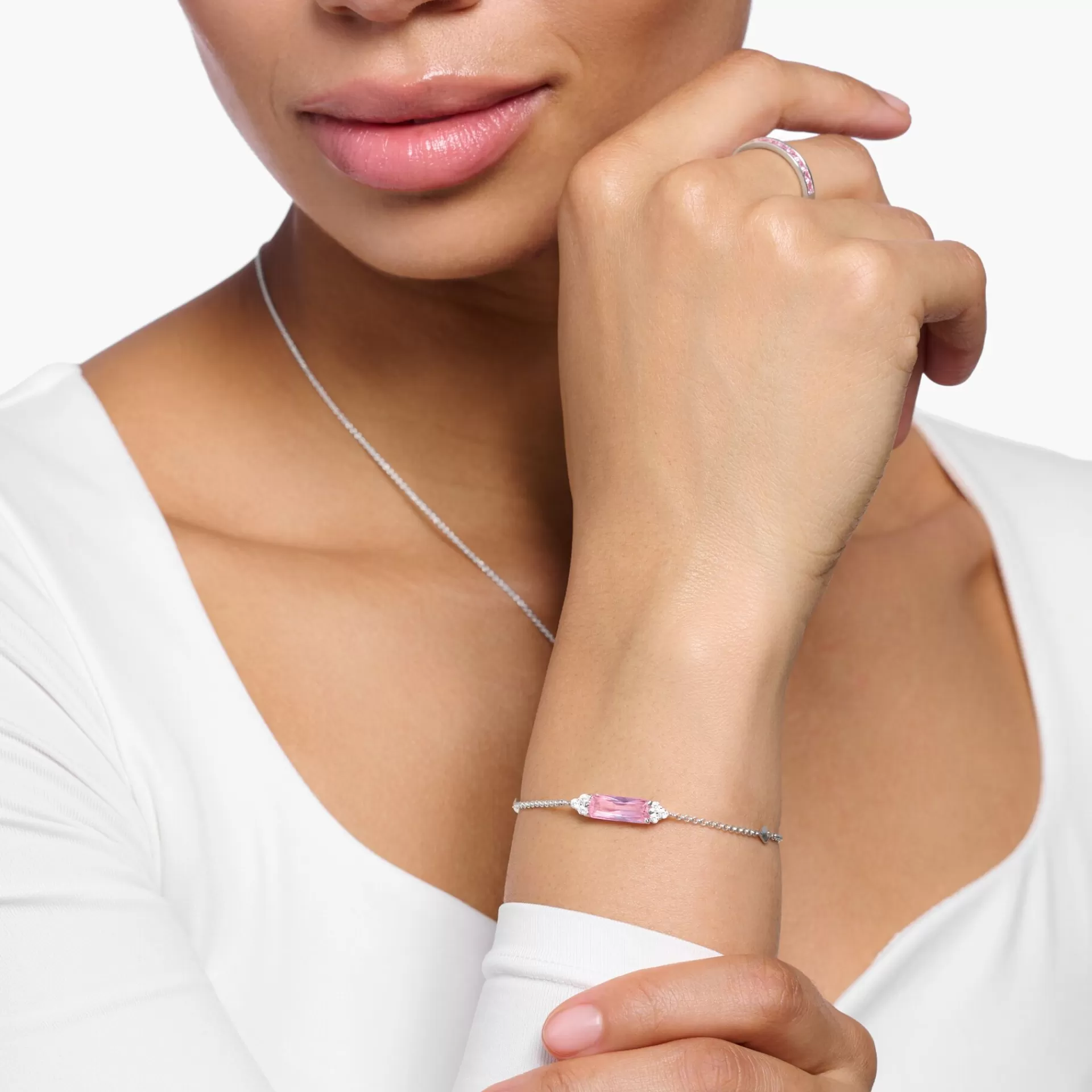 THOMAS SABO Armband | Återvunnet 925 silver<ARMBAND MED ROSA OCH VITA STENAR SILVER silverfargad, vit, rosa