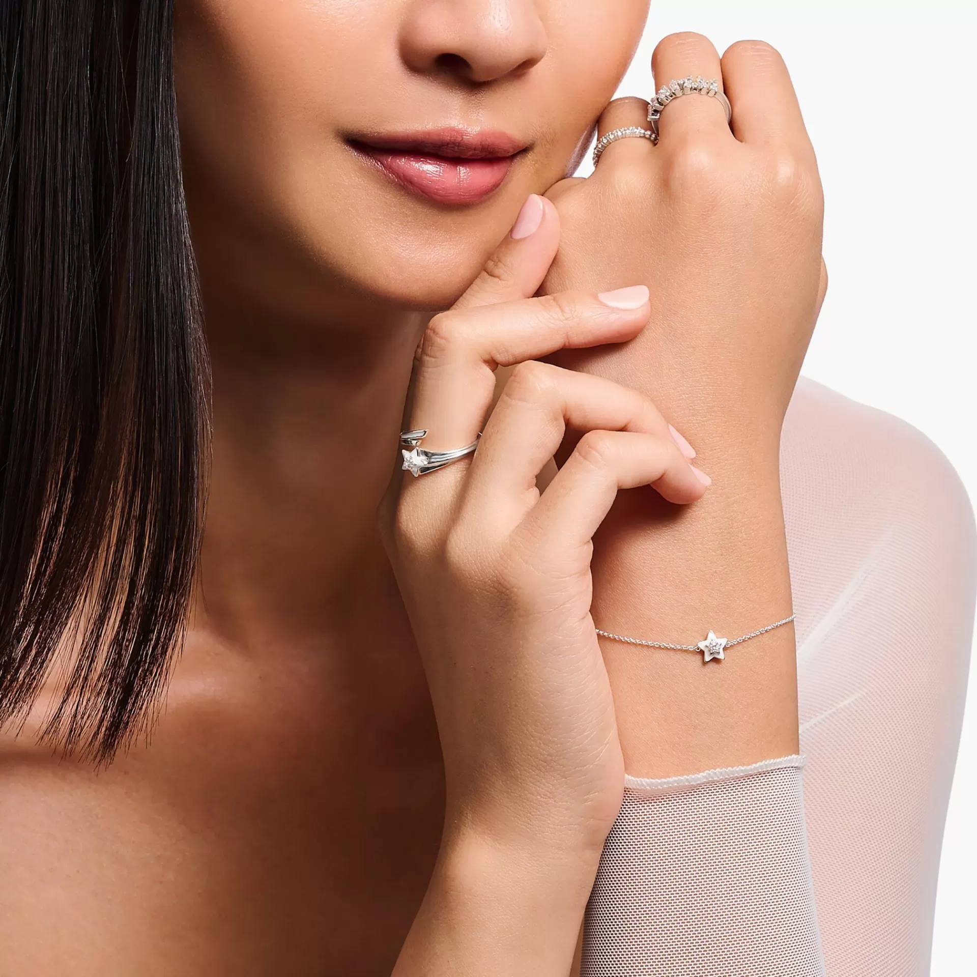 THOMAS SABO Armband | Glow in the Dark<ARMBAND MED STJ&AUML;RNA KALLEMALJ OCH VITA STENAR SILVER silverfargad, vit