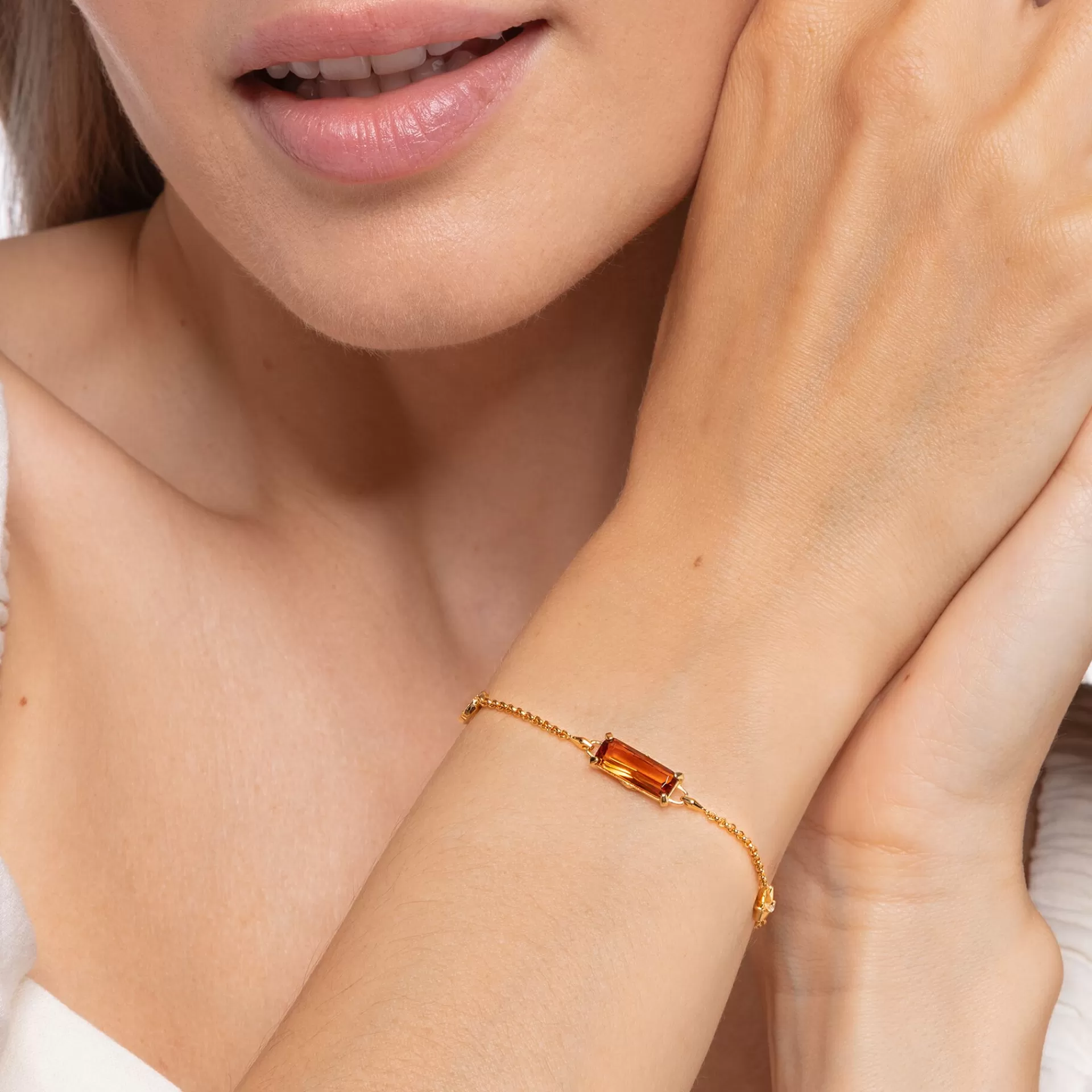 THOMAS SABO Armband | 18K plätering<ARMBAND ORANGE STEN MED M&ARING;NE OCH STJ&AUML;RNA GULDPL&AUML;TERAD gult guldfargad, vit, orange