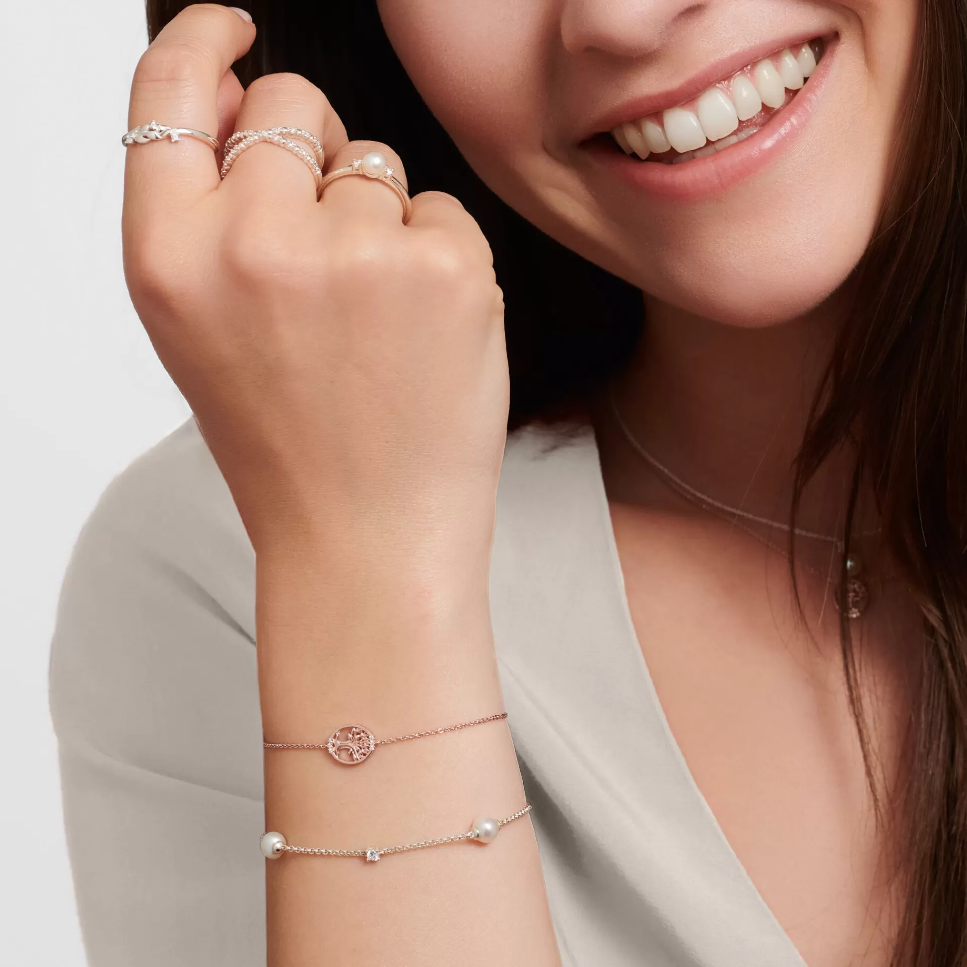 THOMAS SABO Armband | Återvunnet 925 silver<ARMBAND P&AUML;RLOR MED VITA STENAR SILVER silverfargad, vit