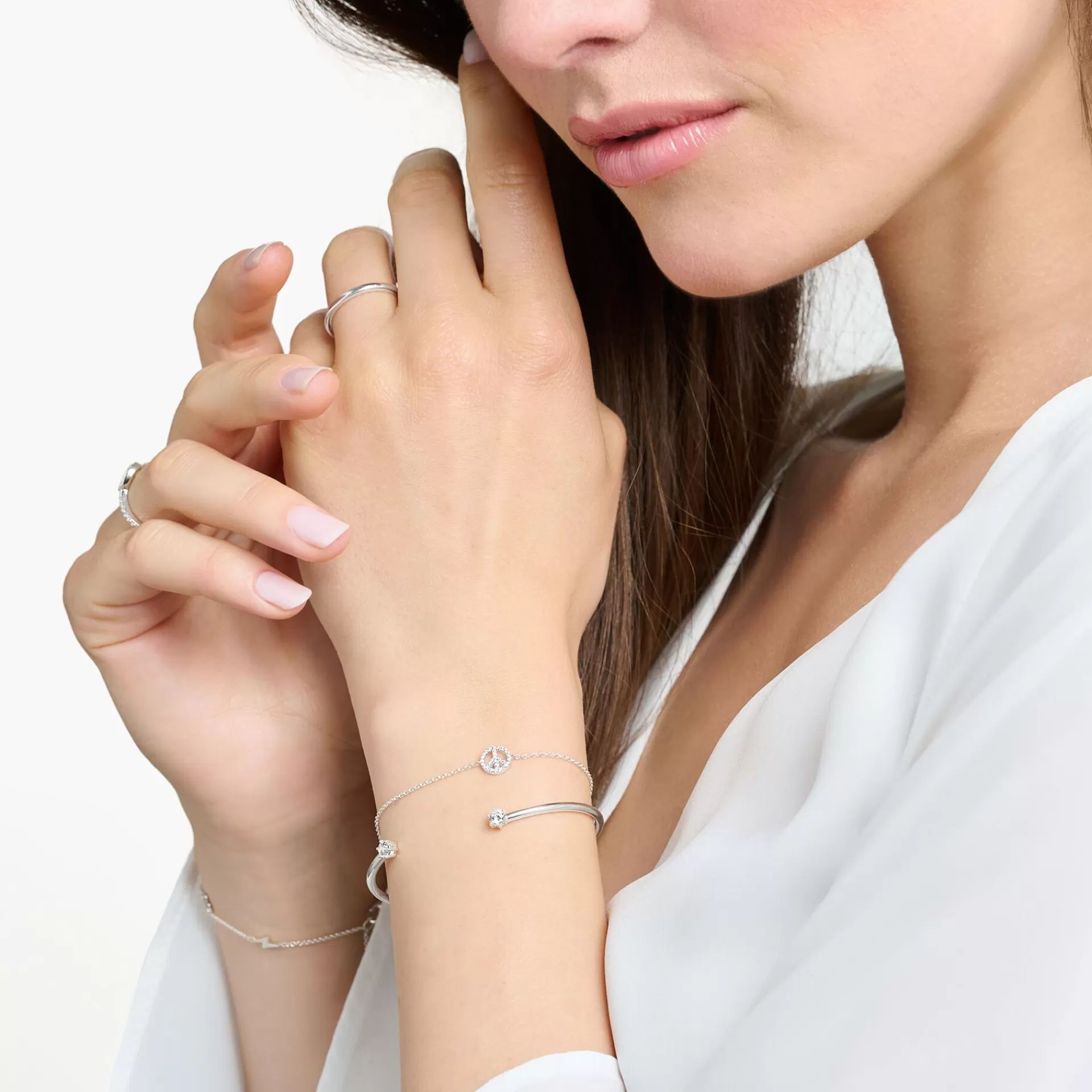 THOMAS SABO Armband | Återvunnet 925 silver<ARMBAND PEACE MED VITA STENAR SILVER silverfargad, vit