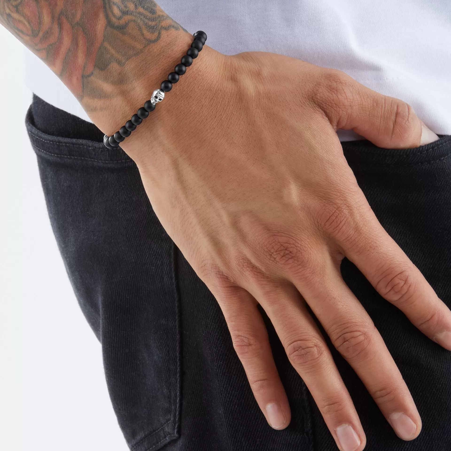 THOMAS SABO Armband | Armband<ARMBAND SVART D&OUML;DSKALLE SILVER silverfargad, svart