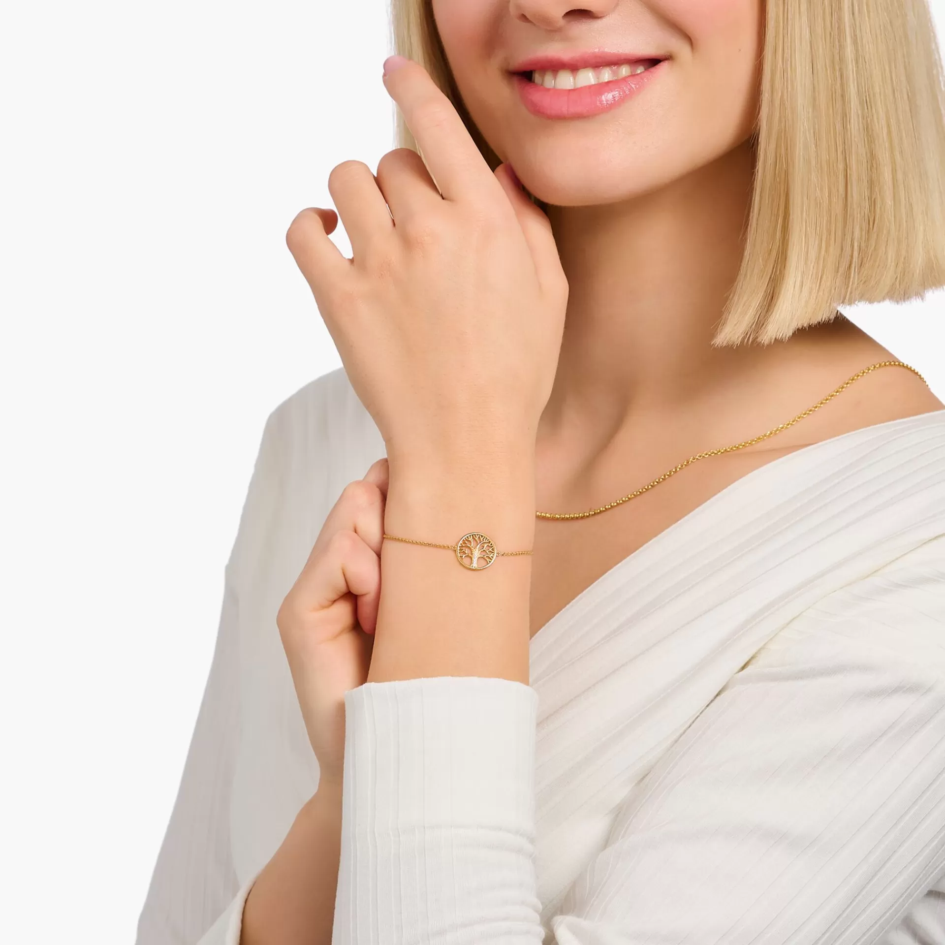 THOMAS SABO Armband | 18K plätering<ARMBAND TREE OF LOVE GULD gult guldfargad, vit