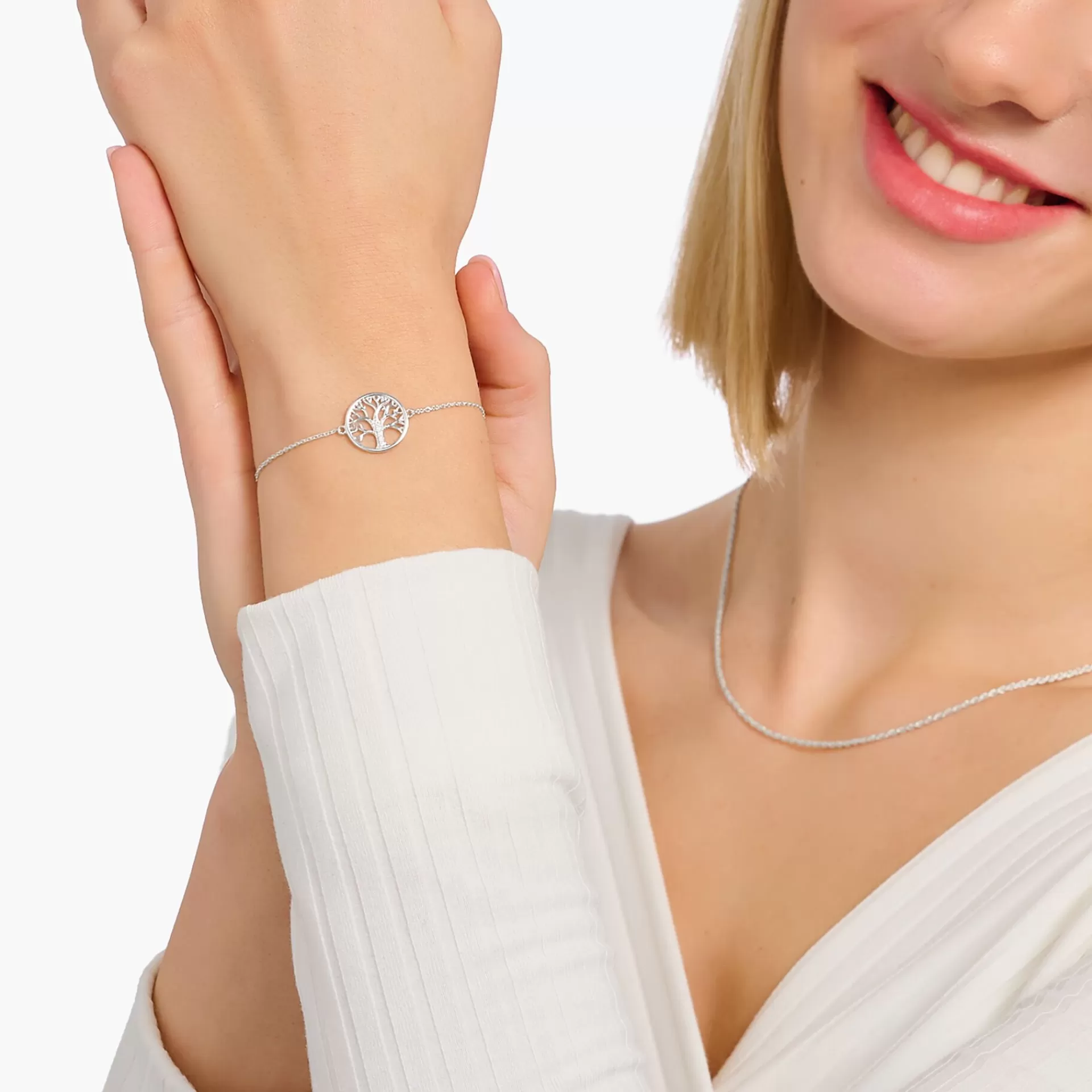 THOMAS SABO Armband | Återvunnet 925 silver<ARMBAND TREE OF LOVE SILVER silverfargad, vit