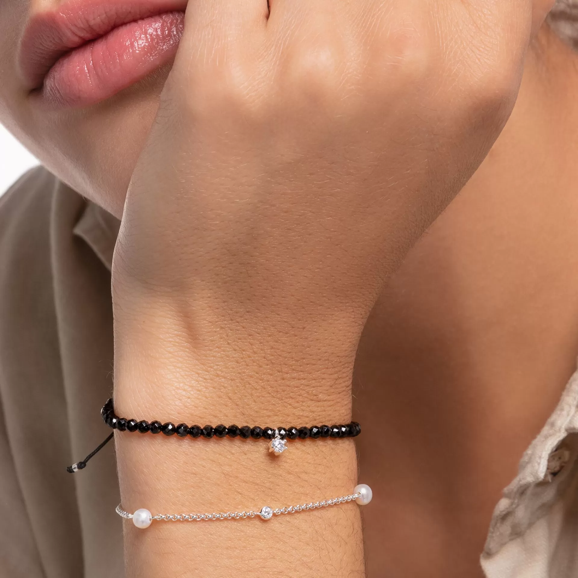 THOMAS SABO Armband | Återvunnet 925 silver<ARMBAND VITA STENAR silverfargad, vit
