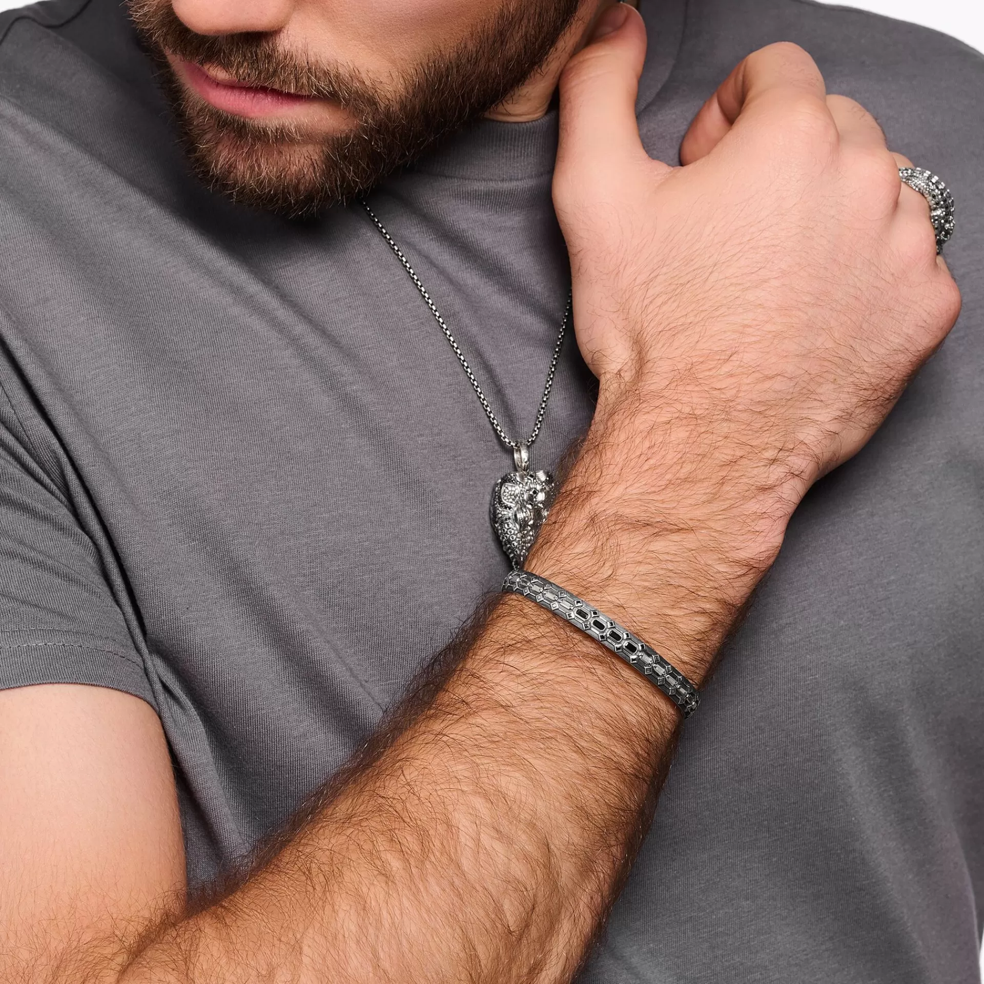 THOMAS SABO Armringar | Armringar<ARMRING - KROKODILFJ&AUML;LL MED SVARTA STENAR - SV&AUML;RTAT SILVER silverfargad, svart