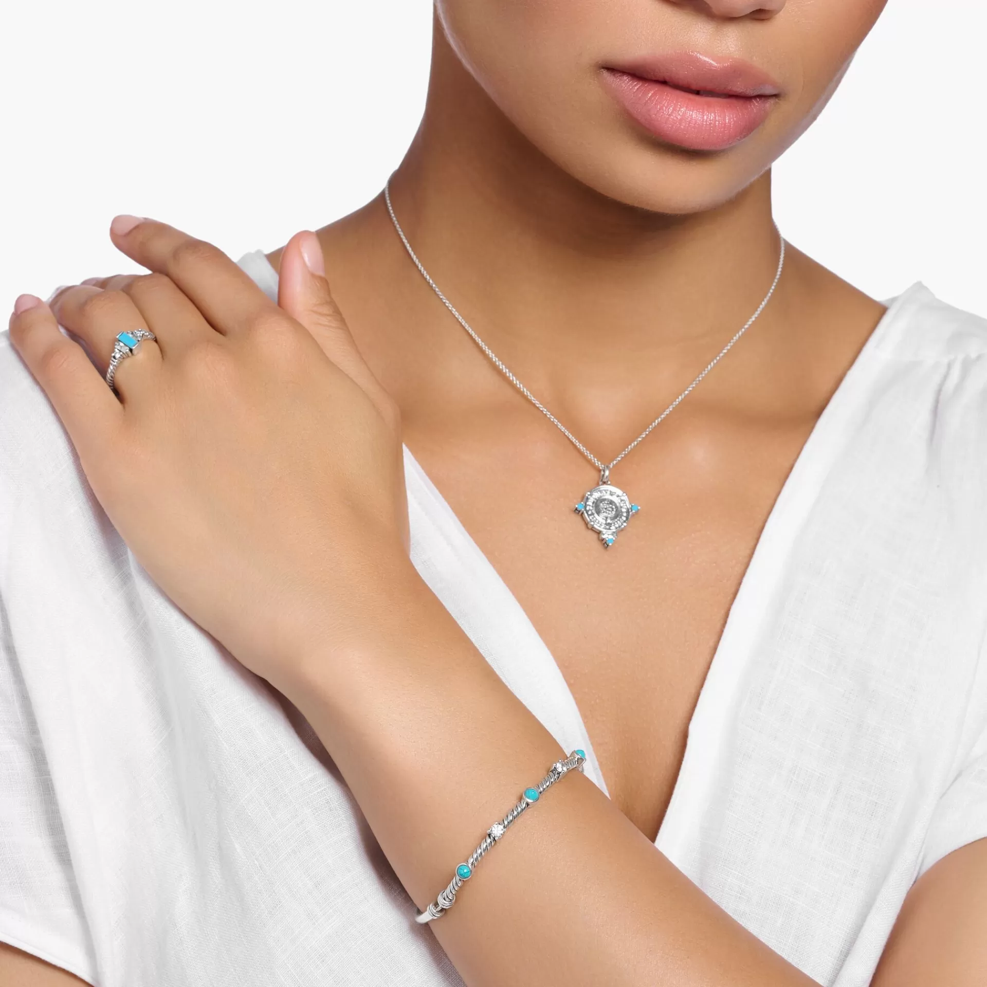THOMAS SABO Armband | Armringar<ARMRING REP MED TURKOSA OCH VITA STENAR GULDPL&AUML;TERAD silverfargad, turkos, vit