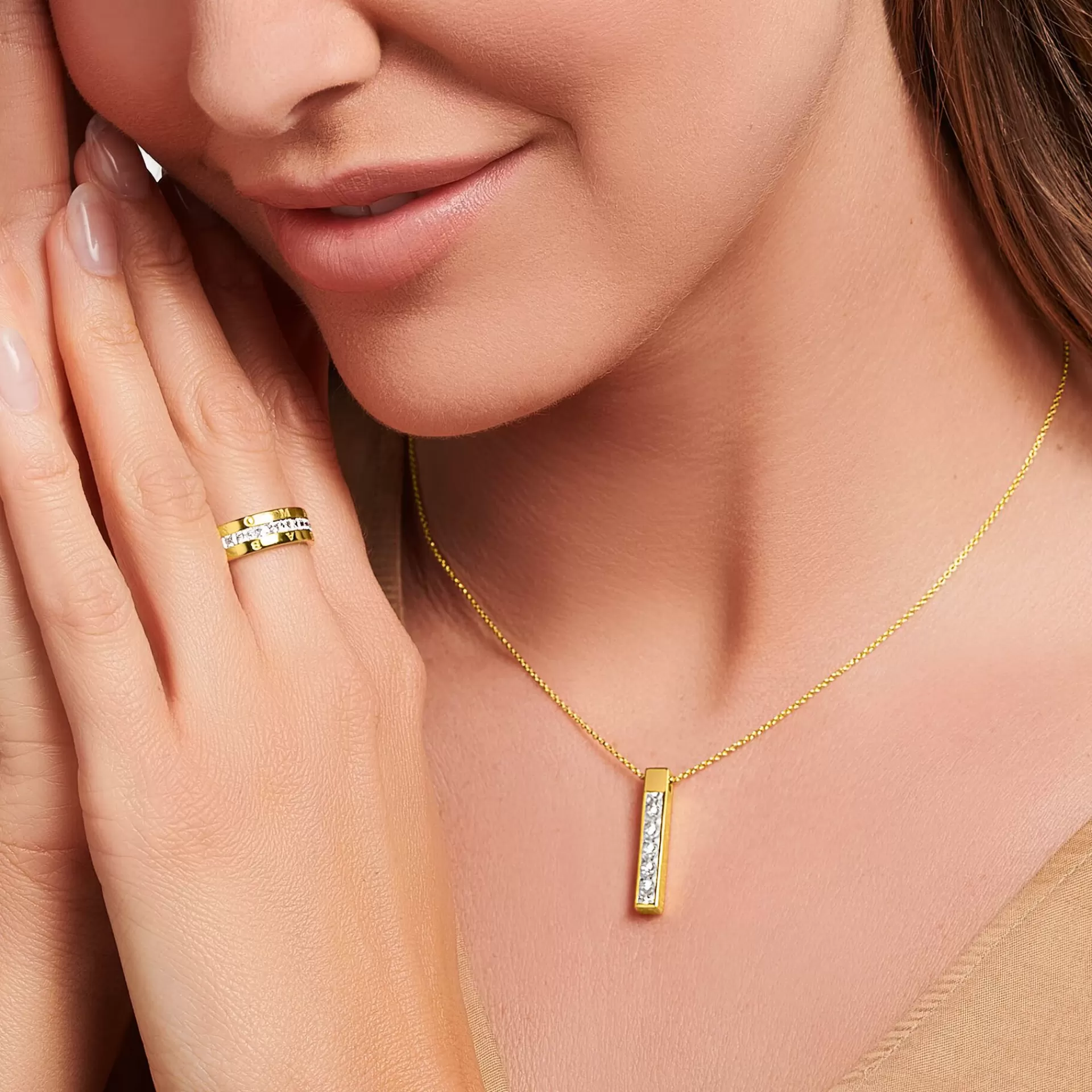 THOMAS SABO Ringar | 18K plätering<BANDRING MED VITA STENAR PAV&EACUTE; GULDPL&AUML;TERAD gult guldfargad, vit