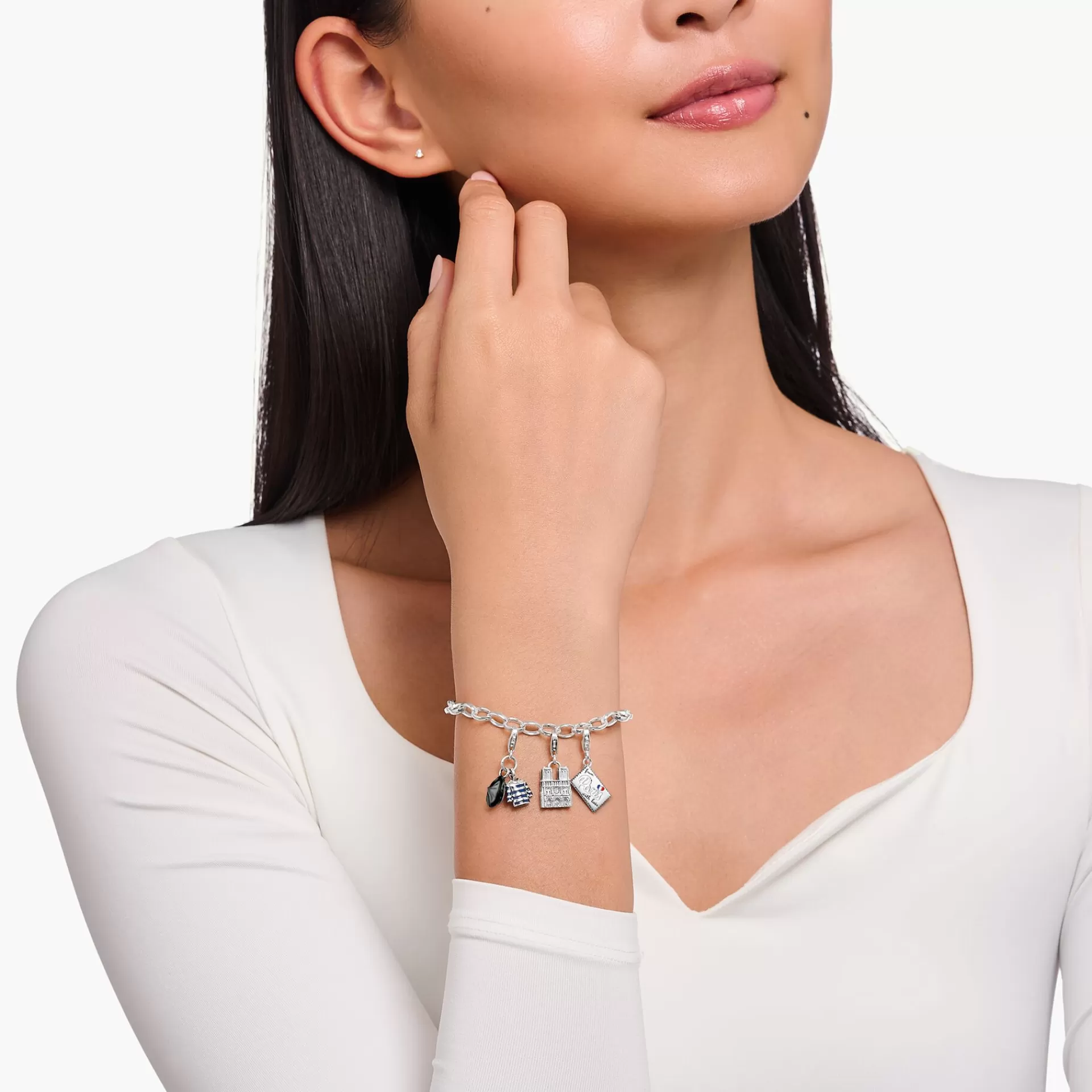 THOMAS SABO Charms | Charms<CHARM-H&AUML;NGSMYCKE BASKER OCH BRETONRANDIG TOPP, SILVER mörkblå, silverfargad, svart