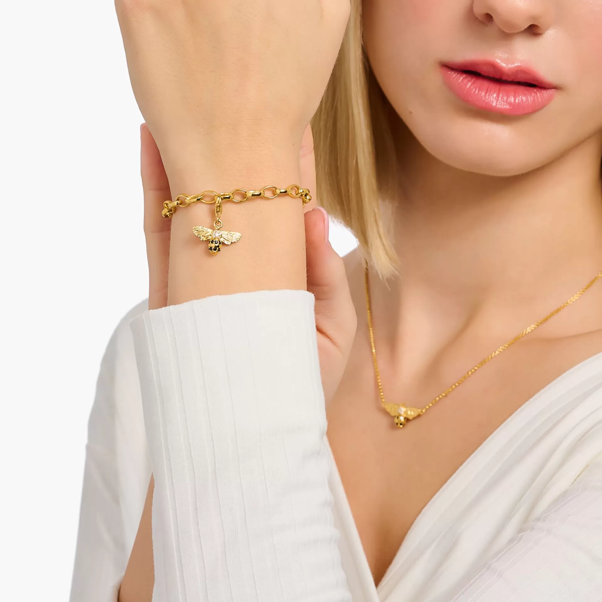 THOMAS SABO Charms | Charms<CHARM-H&AUML;NGSMYCKE BI gult guldfargad, svart, vit