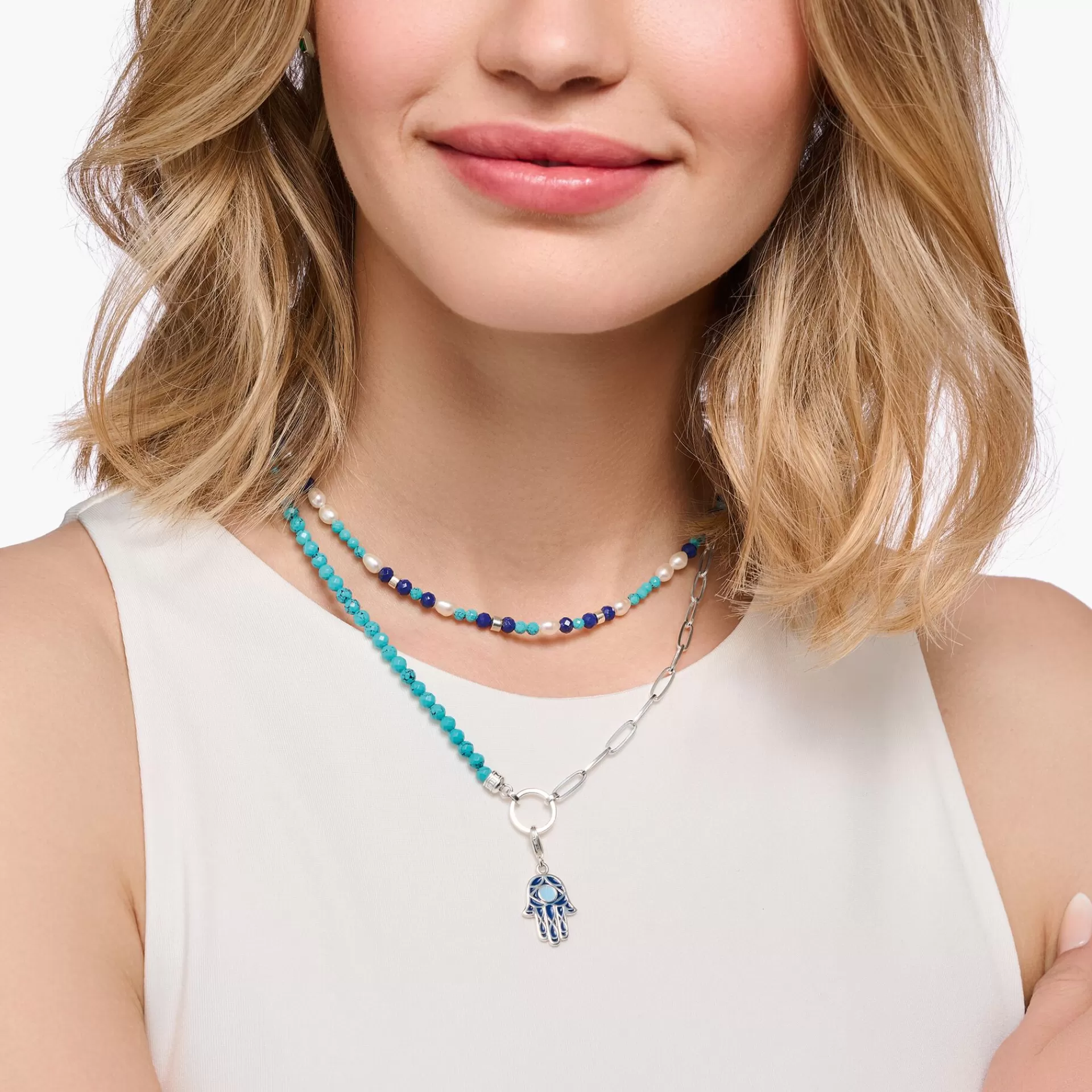 THOMAS SABO Charms | Charms<CHARM-H&AUML;NGSMYCKE BL&ARING; FATIMAS HAND SILVER silverfargad, mörkblå, ljusblå