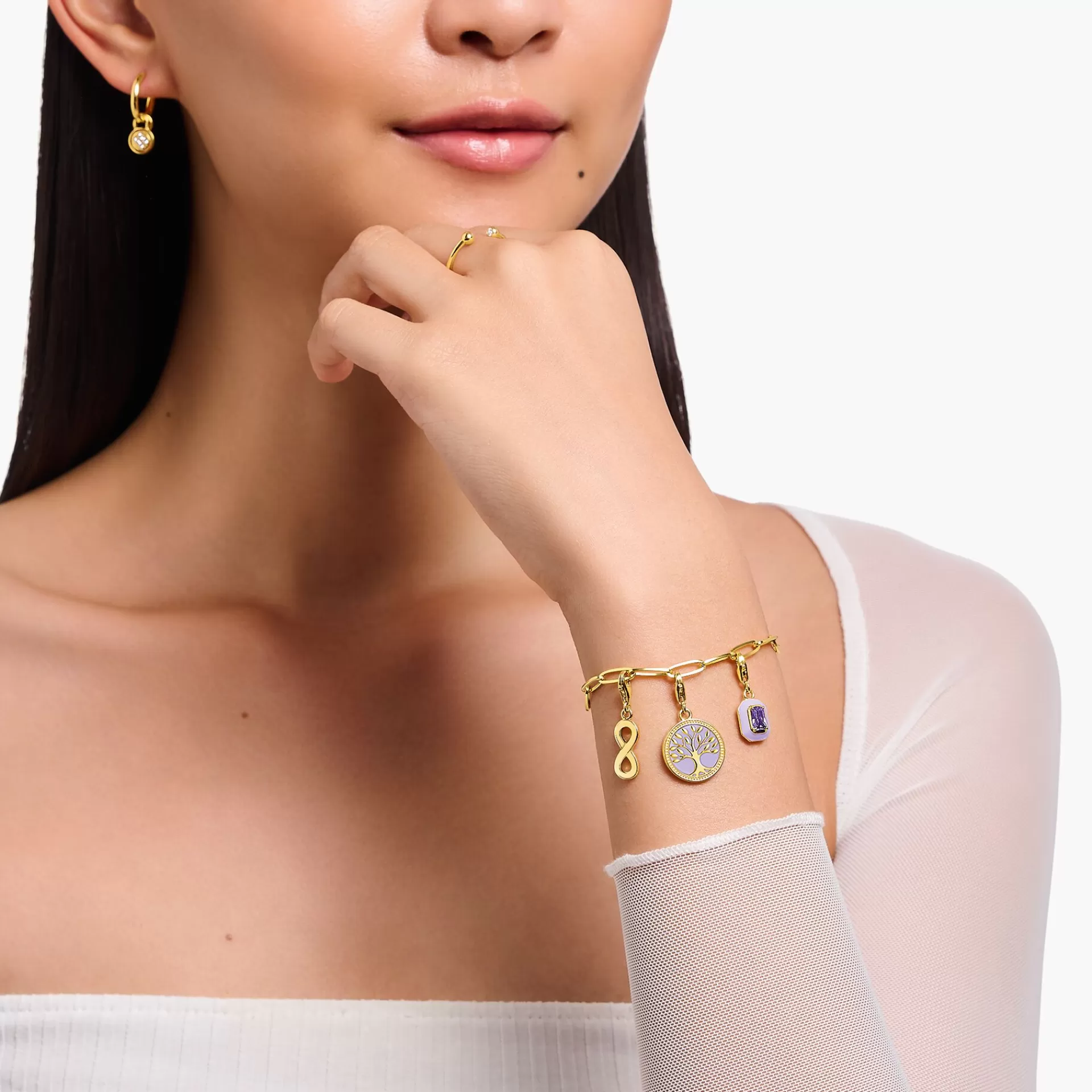 THOMAS SABO Charms | Charms<CHARM-H&AUML;NGSMYCKE OKTAGON MED LILA STEN OCH KALL EMALJ PL&AUML;TERAD gult guldfargad, violett