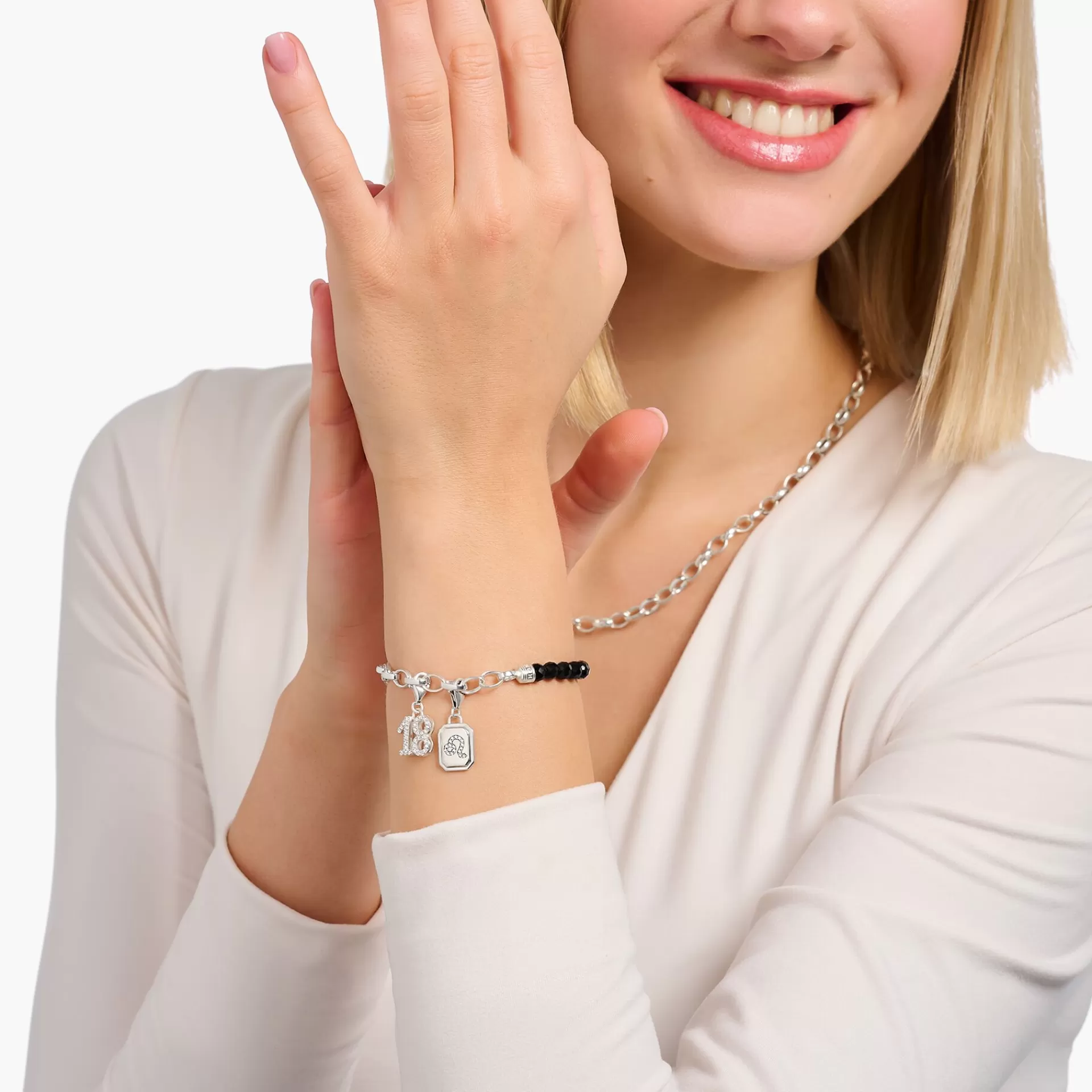 THOMAS SABO Charms | Charms<CHARM-H&AUML;NGSMYCKE TALET 18 MED VITA STENAR, SILVER silverfargad, vit
