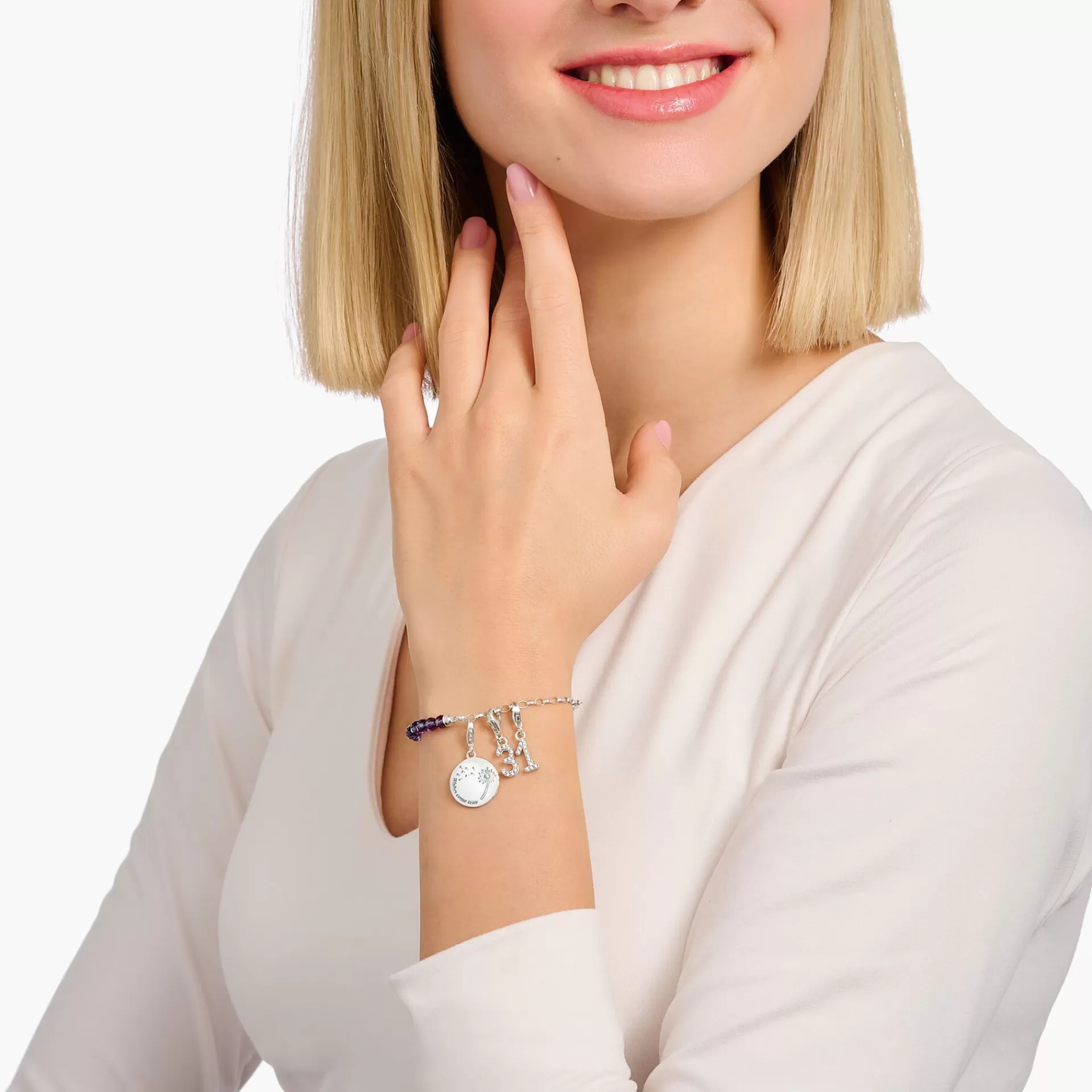 THOMAS SABO Charms | Charms<CHARM-H&AUML;NGSMYCKE TALET 1 MED VITA STENAR, SILVER silverfargad, vit