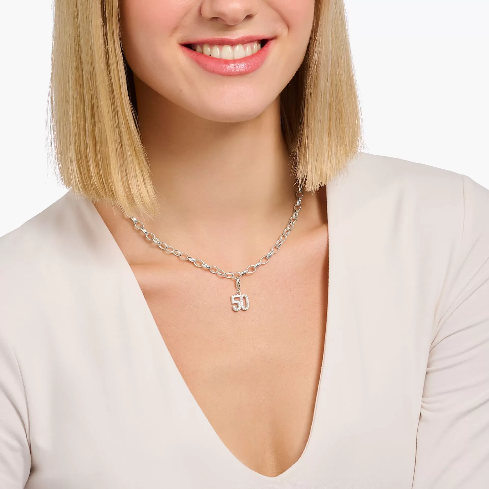 THOMAS SABO Charms | Charms<CHARM-H&AUML;NGSMYCKE TALET 40 MED VITA STENAR, SILVER silverfargad, vit