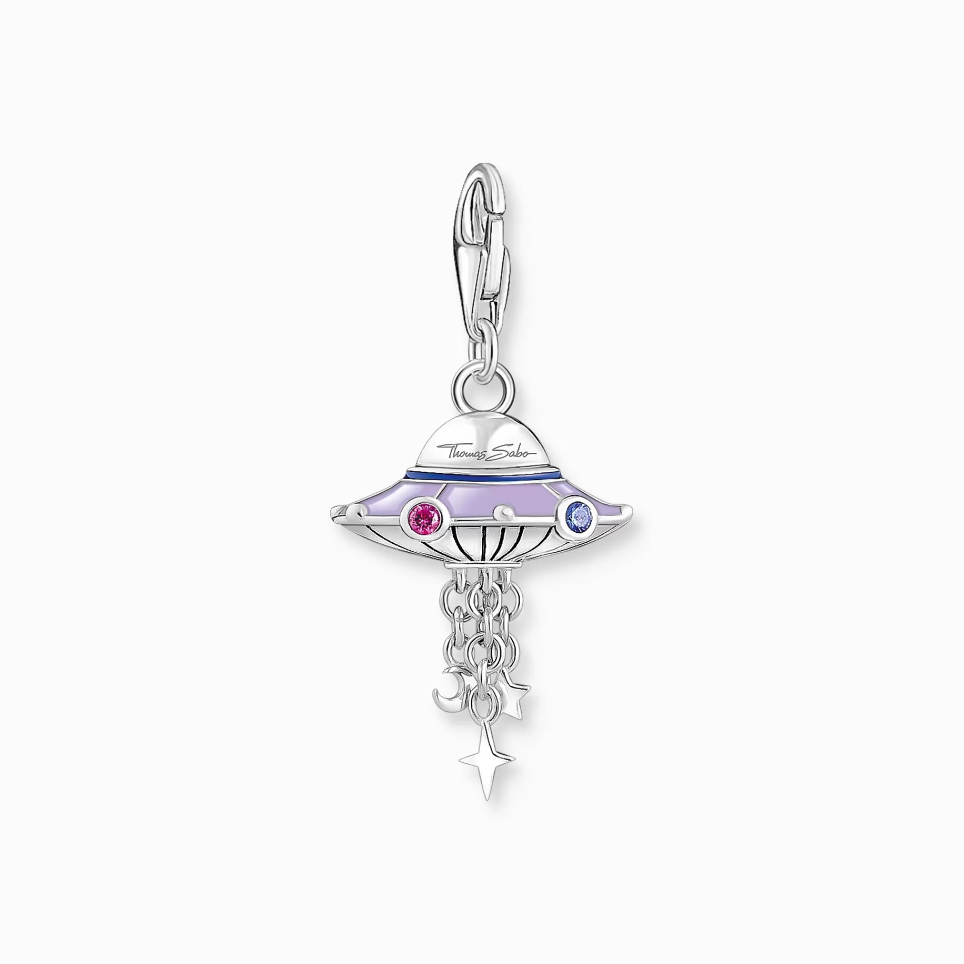 THOMAS SABO Charms | Charms<CHARM-H&AUML;NGSMYCKE UFO MED F&AUML;RGGLADA STENAR OCH KALLEMALJ SV&AUML;RTAT SILVER silverfargad, violett, blå, röd