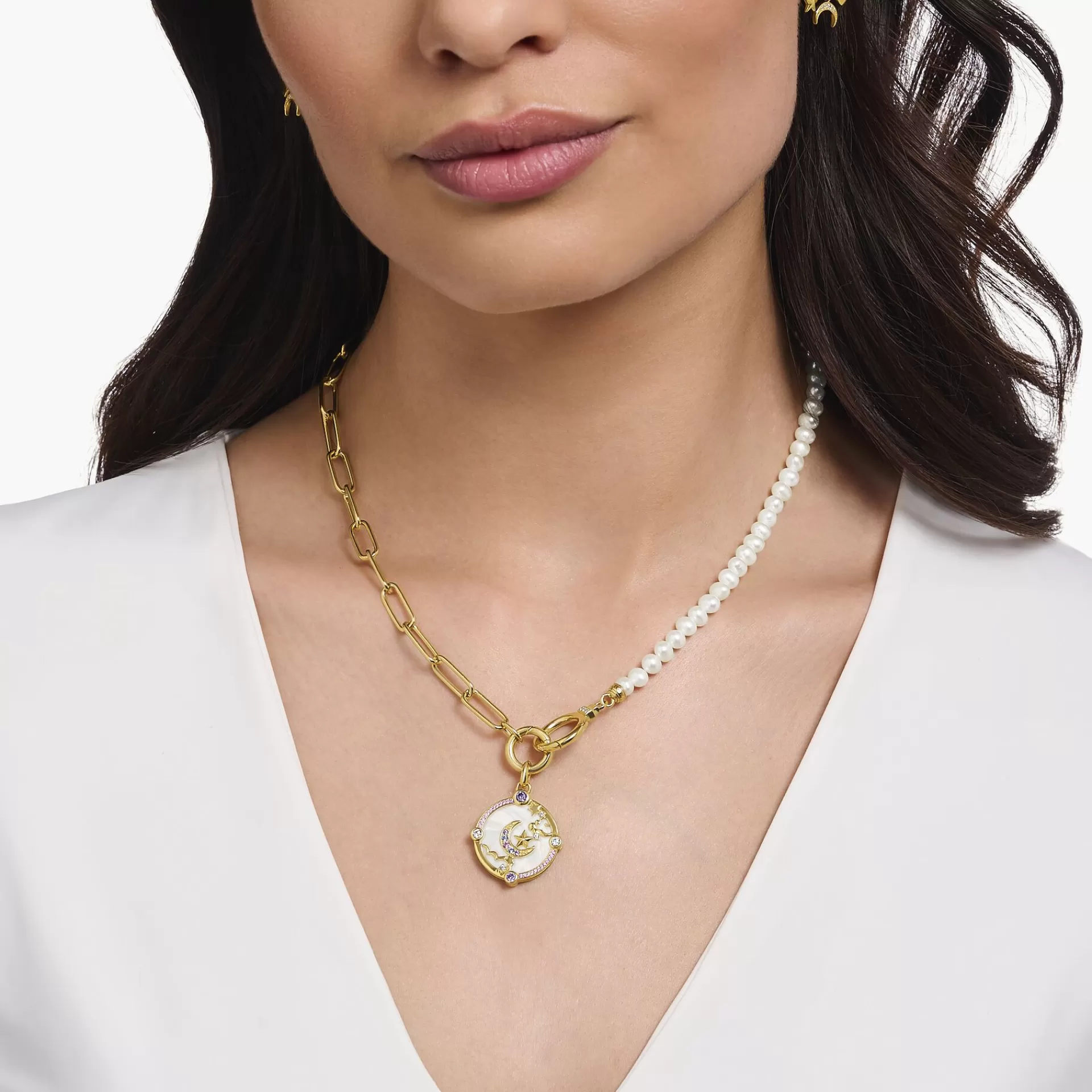 THOMAS SABO Halsband | 18K plätering<COLLIER AV ODLADE S&OUML;TVATTENSP&AUML;RLOR MED GULDPL&AUML;TERAD L&AUML;NKKEDJA gult guldfargad, vit