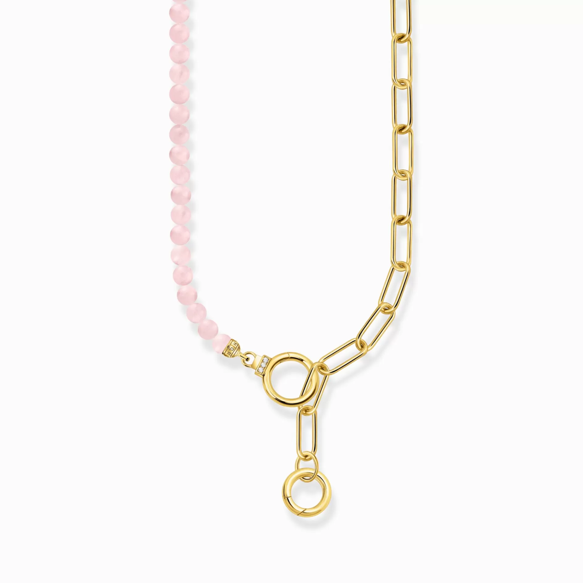 THOMAS SABO Halsband | 18K plätering<COLLIER MED L&AUML;NKKEDJA OCH ROSA P&AUML;RLOR - F&OUML;RGYLLD gult guldfargad, vit, rosa