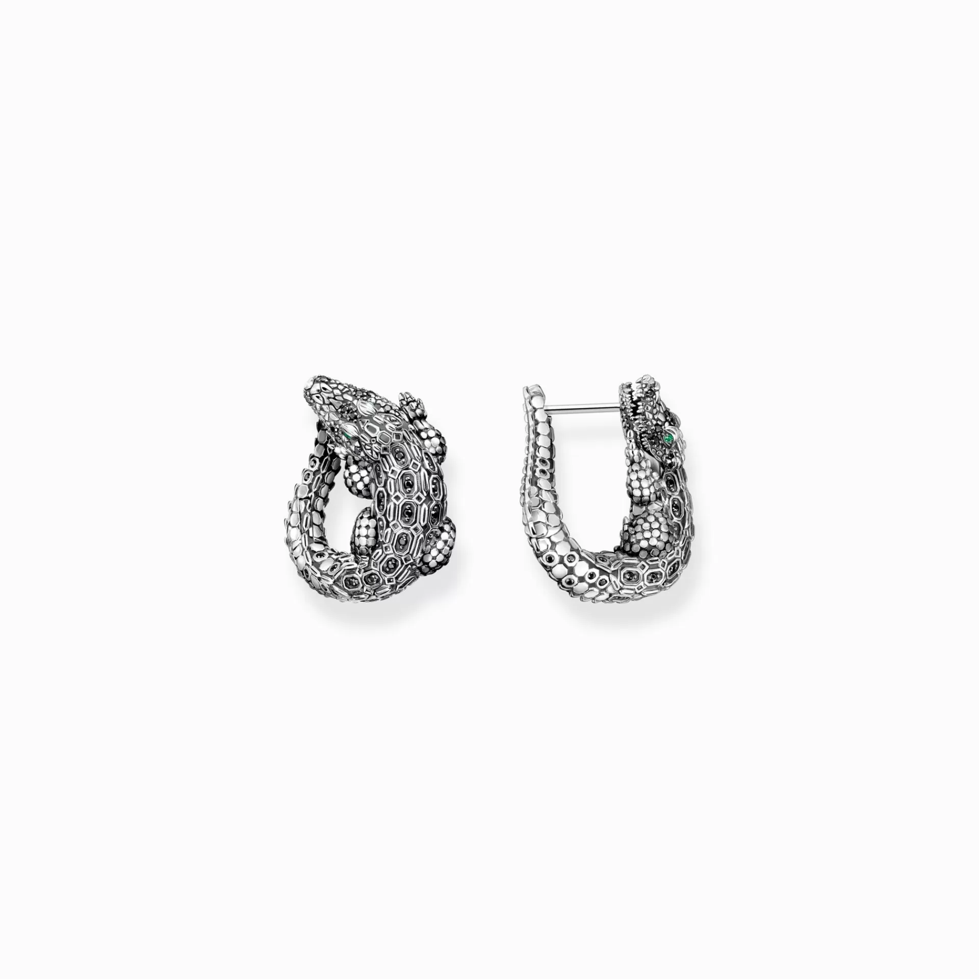 THOMAS SABO Creoler | Återvunnet 925 silver<CREOLER - KROKODIL MED SVARTA OCH GR&OUML;NA STENAR - SV&AUML;RTAT SILVER silverfargad, grön, svart