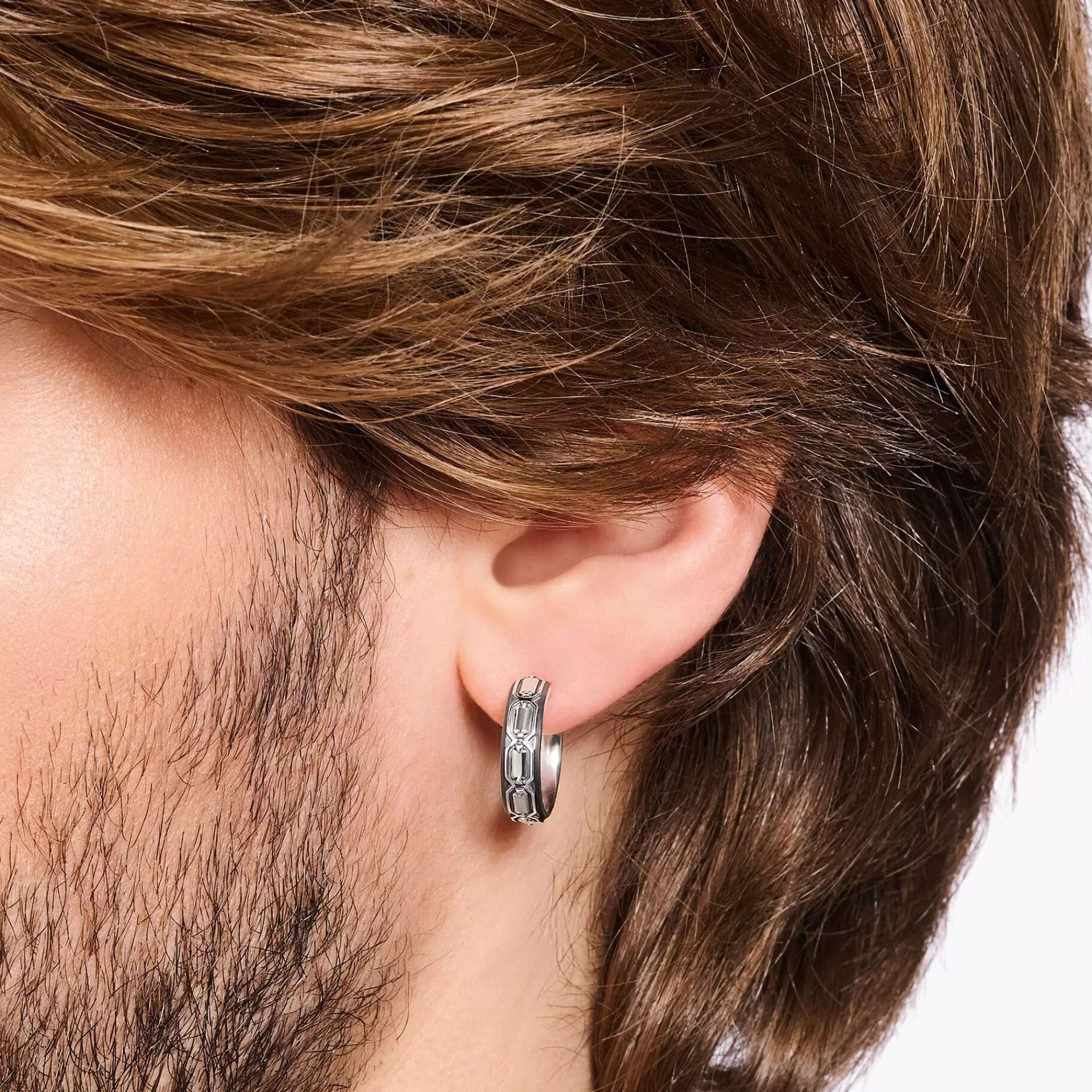 THOMAS SABO Återvunnet 925 silver | Örhängen & creoler<CREOLER - KROKODILFJ&AUML;LLSSTRUKTUR - SV&AUML;RTAT SILVER silverfargad