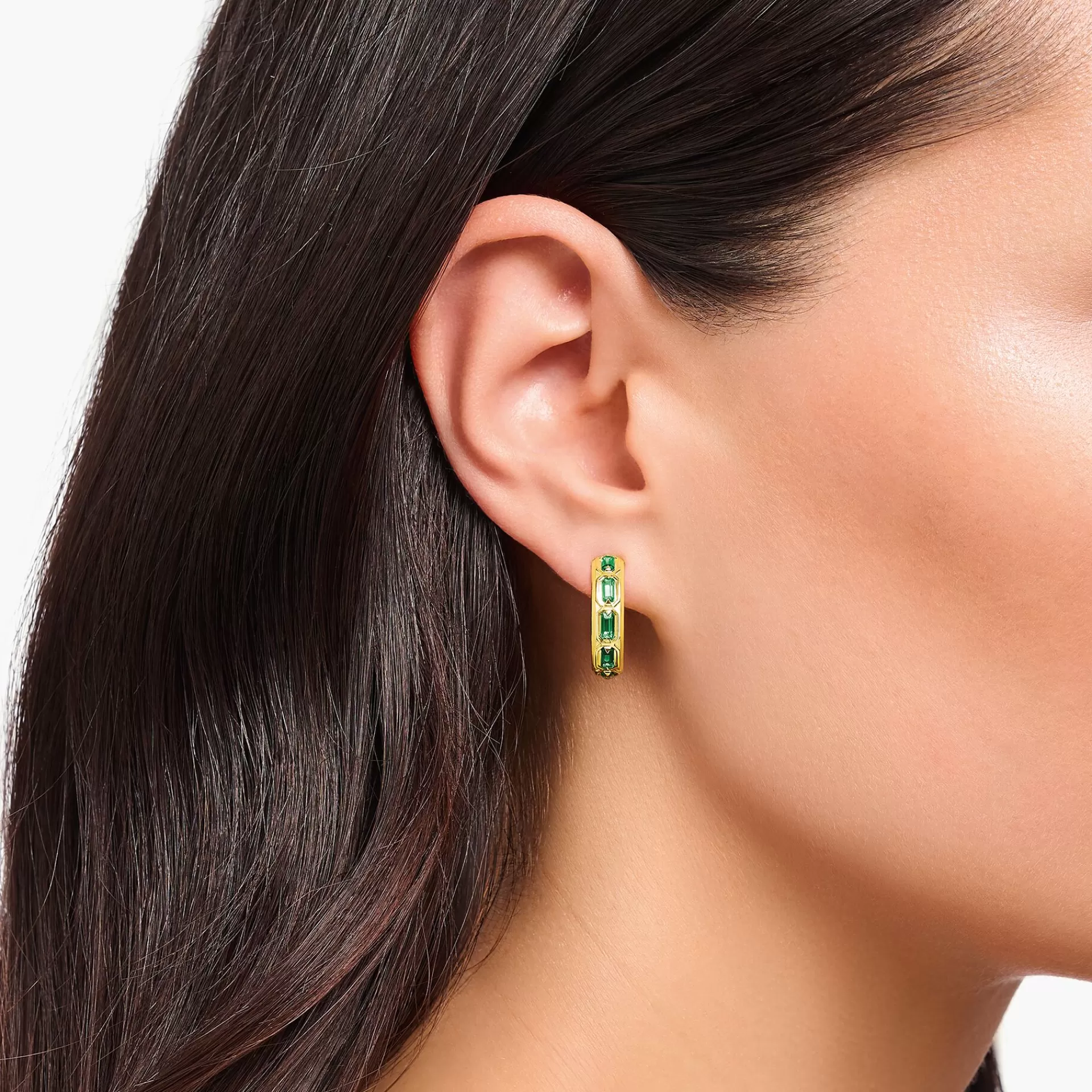 THOMAS SABO Creoler | 18K plätering<CREOLER, KROKODILFJ&AUML;LL MED SMARAGDGR&OUML;NA STENAR, PL&AUML;TERADE gult guldfargad, grön