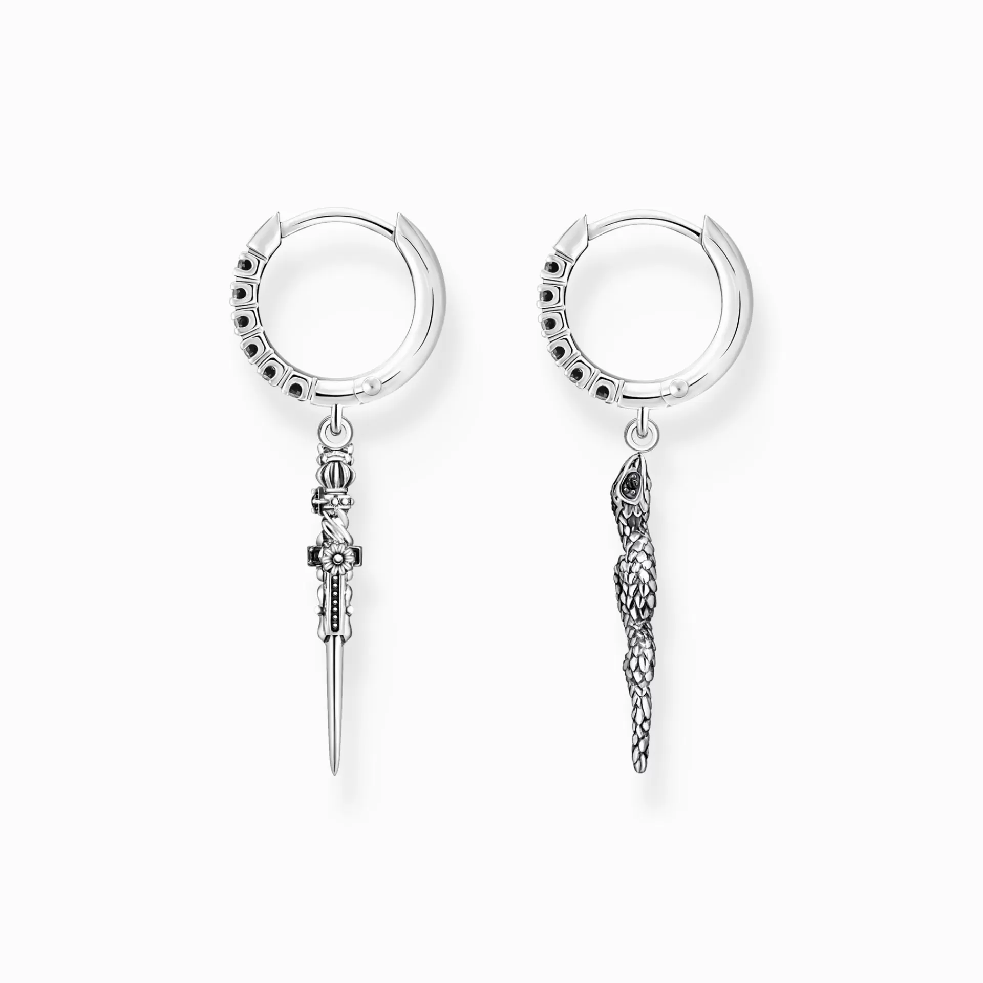 THOMAS SABO Återvunnet 925 silver | Örhängen & creoler<CREOL&OUML;RH&AUML;NGEN SV&AUML;RTAT ORM OCH SV&AUML;RD silverfargad, svart