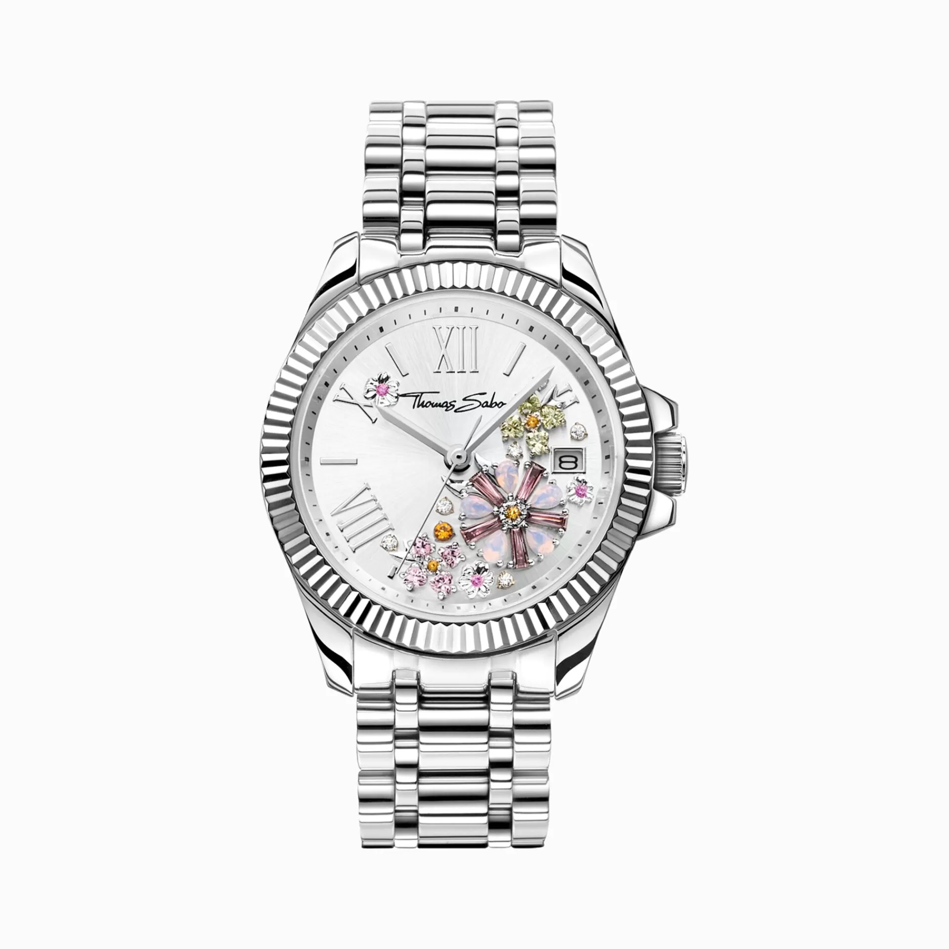 THOMAS SABO Klockor | Klockor för damer<DAMKLOCKA BLOMMOR MED PASTELLF&AUML;RGADE STENAR silverfargad, flerfargade toner