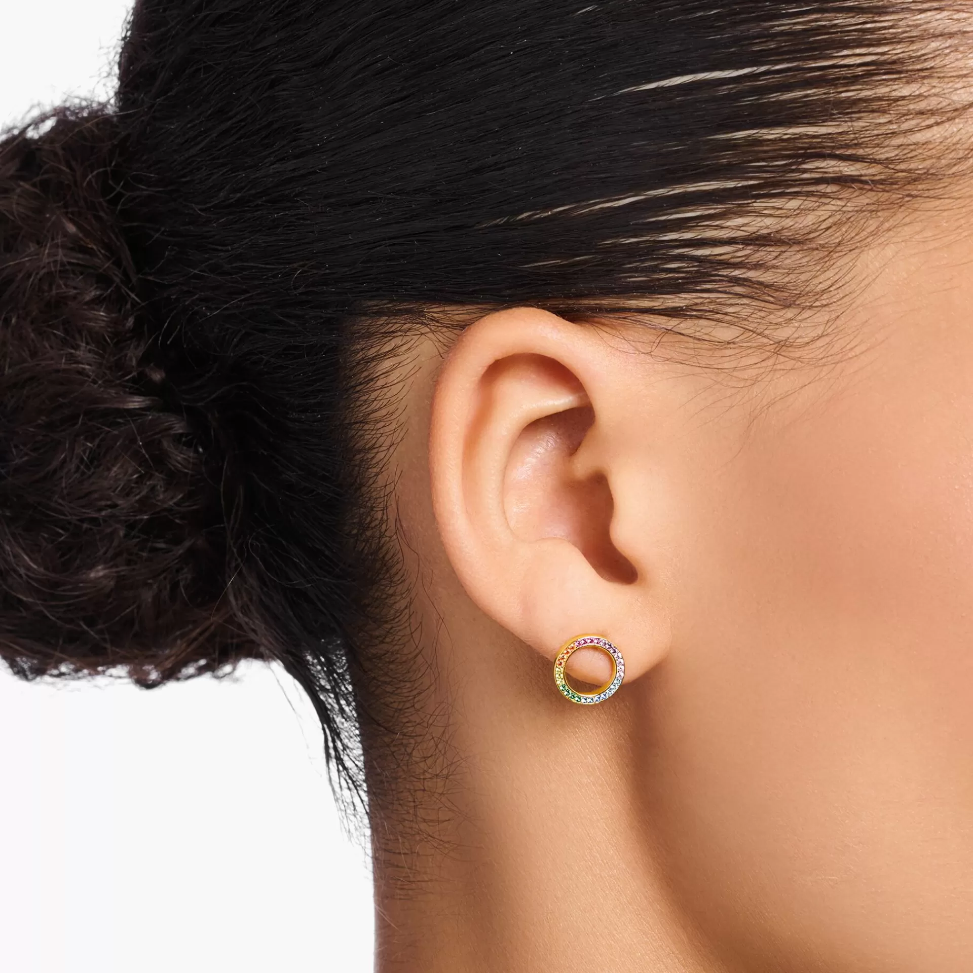 THOMAS SABO Stiftörhängen | 18K plätering<F&OUML;RGYLLDA STIFT&OUML;RH&AUML;NGEN TOGETHER MED F&AUML;RGGLADA STENAR gult guldfargad, orange, grön, blå, ljusblå, röd, rosa, guld