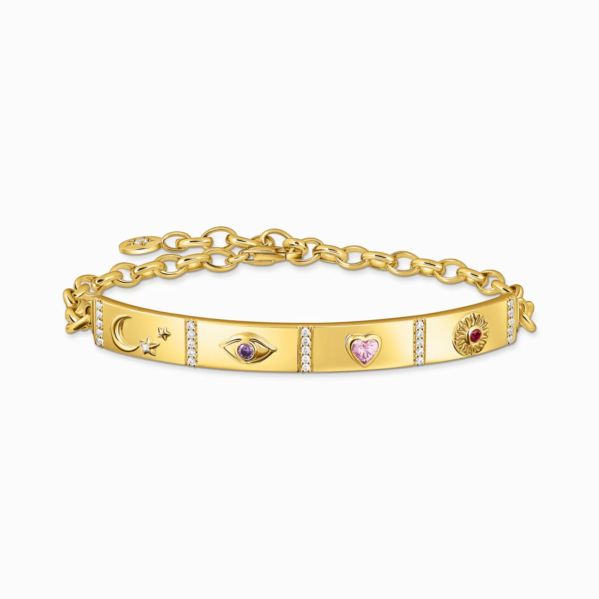 THOMAS SABO Armband | 18K plätering<F&OUML;RGYLLT ARMBAND MED L&ARING;NG PLATTA OCH KOSMISKA SYMBOLER gult guldfargad, vit, rosa, violett, röd