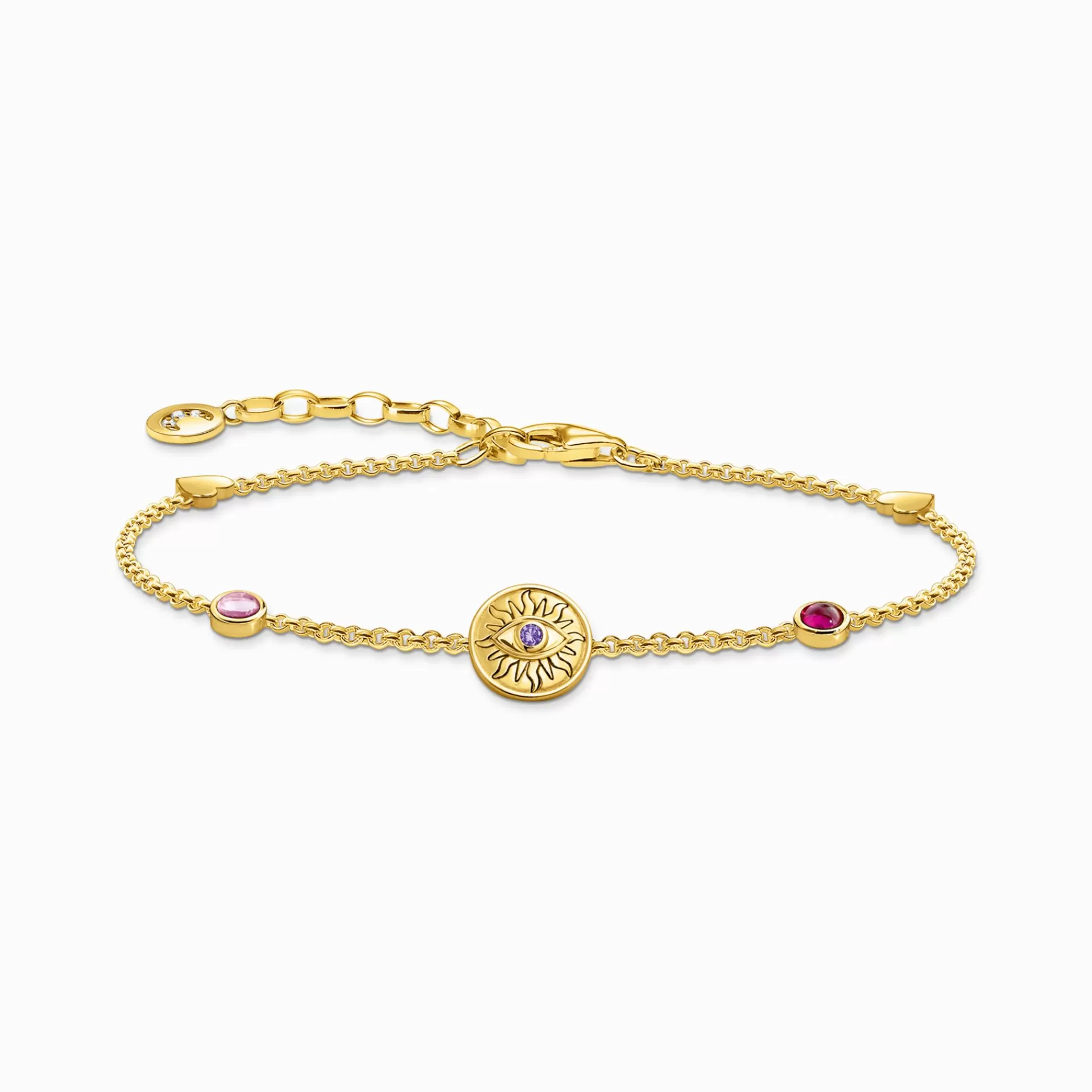 THOMAS SABO Armband | 18K plätering<F&OUML;RGYLLT ARMBAND MED SOL, F&AUML;RGADE STENAR OCH HJ&AUML;RTAN gult guldfargad, vit, rosa, violett, röd