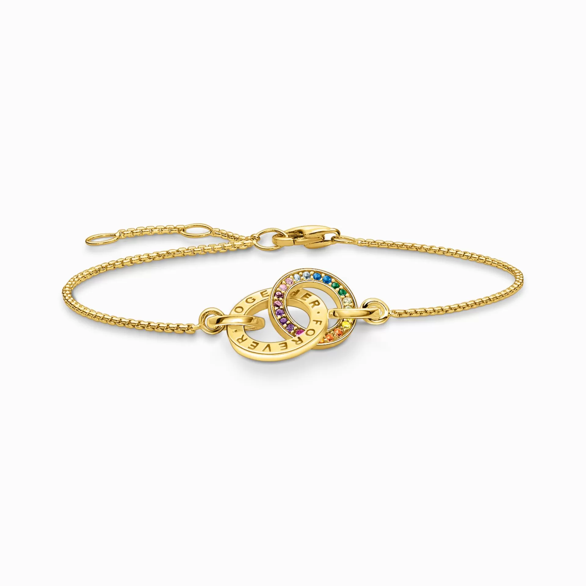THOMAS SABO Armband | 18K plätering<F&OUML;RGYLLT ARMBAND TOGETHER MED TV&ARING; RINGAR MED F&AUML;RGGLADA STENAR gult guldfargad, grön, blå, ljusblå, röd, rosa, guld, orange, brun, violett, ljusgrön