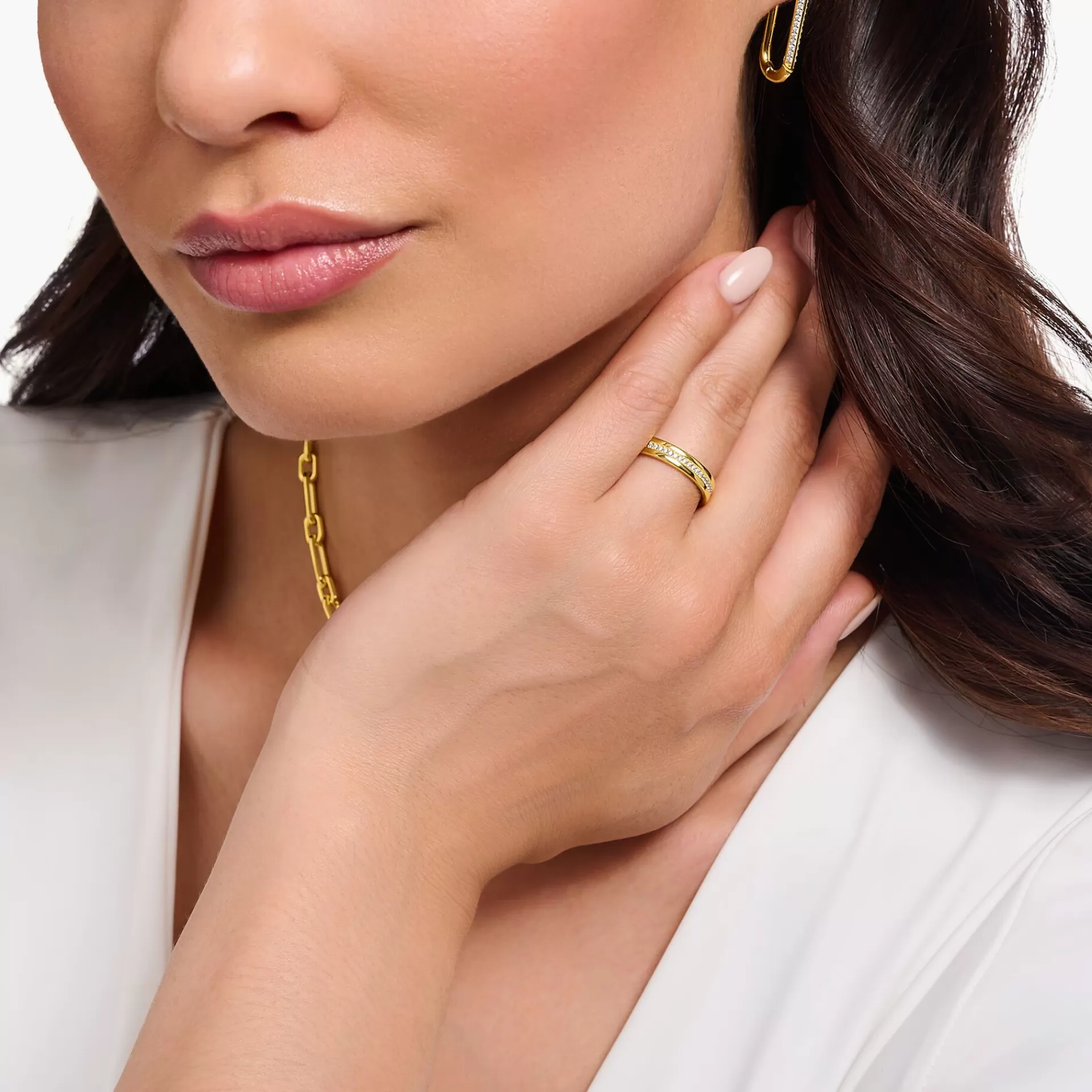 THOMAS SABO Ringar | 18K plätering<GULDPL&AUML;TERAD BANDRING MED VITA ZIRKONIASTENAR gult guldfargad, vit