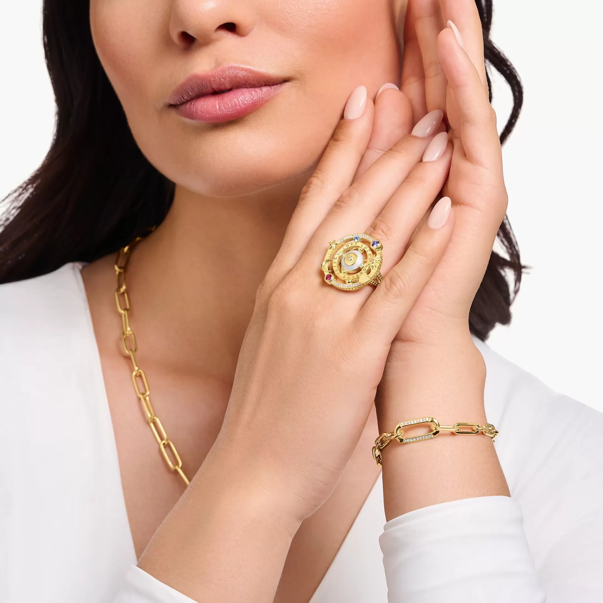 THOMAS SABO Ringar | 18K plätering<GULDPL&AUML;TERAD COCKTAILRING I KOSMISK DESIGN MED F&AUML;RGADE STENAR gult guldfargad, vit, rosa, violett, röd, orange, blå