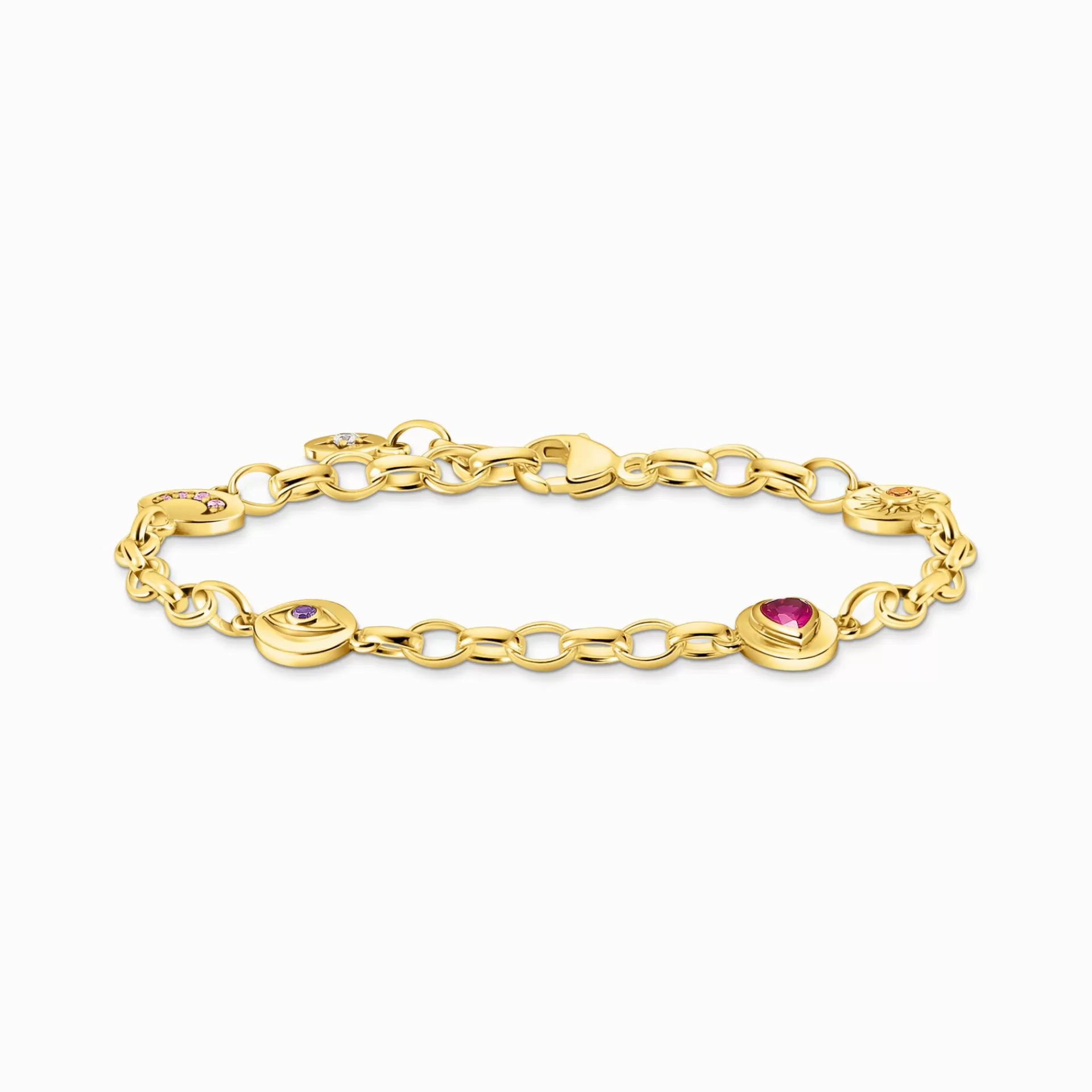THOMAS SABO Armband | 18K plätering<GULDPL&AUML;TERAT ARMBAND MED M&ARING;NE, &OUML;GA, HJ&AUML;RTA OCH SOL gult guldfargad, vit, rosa, violett, orange, röd