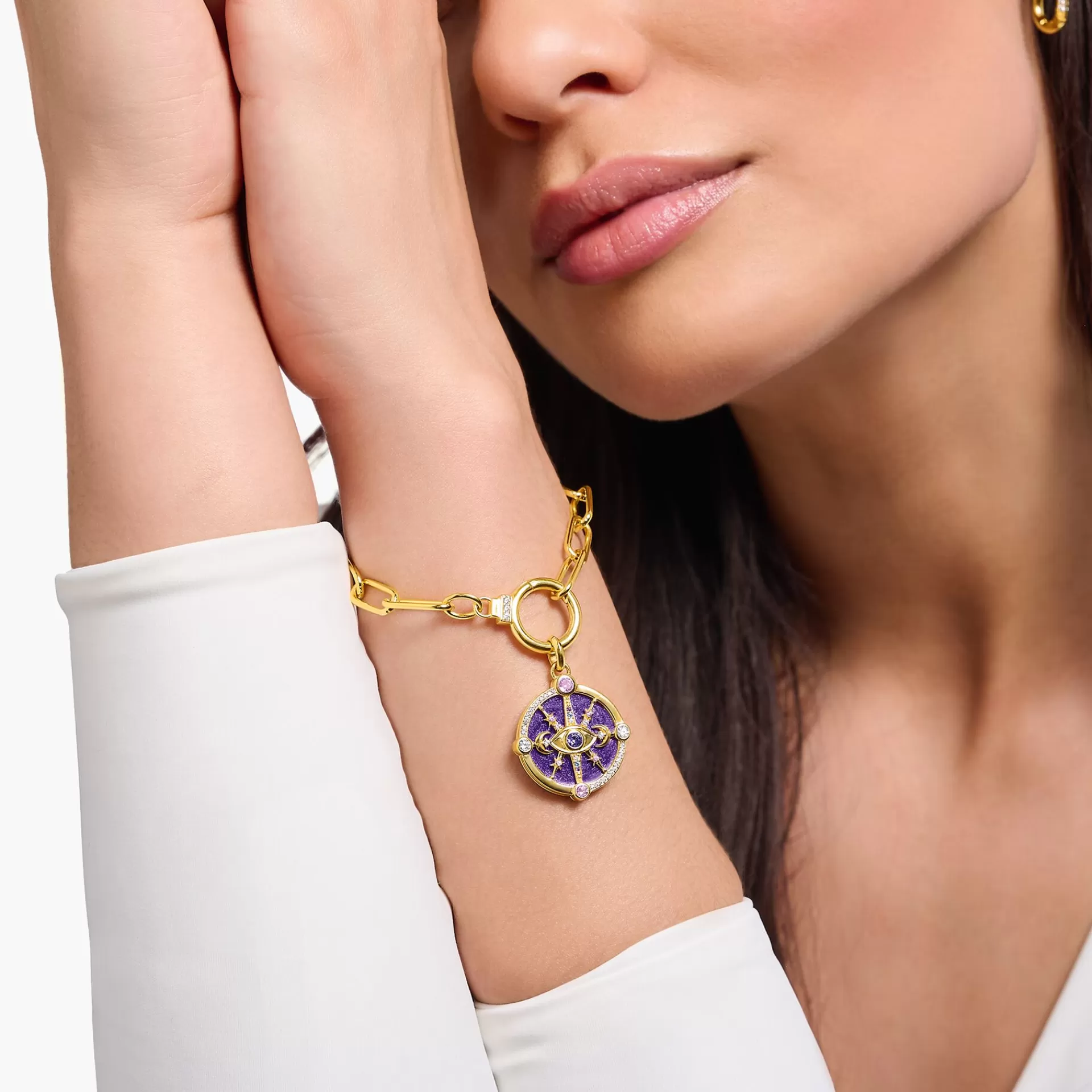 THOMAS SABO Armband | 18K plätering<GULDPL&AUML;TERAT L&AUML;NKARMBAND MED RINGL&ARING;S gult guldfargad, vit