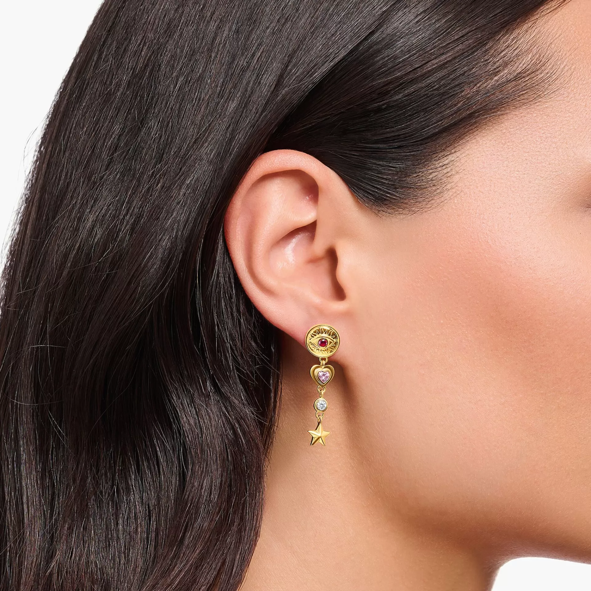 THOMAS SABO Örhängen | 18K plätering<GULDPL&AUML;TERAT &OUML;RH&AUML;NGE KOSMISK TALISMAN MED STENAR gult guldfargad, vit, lavendel, rosa, röd