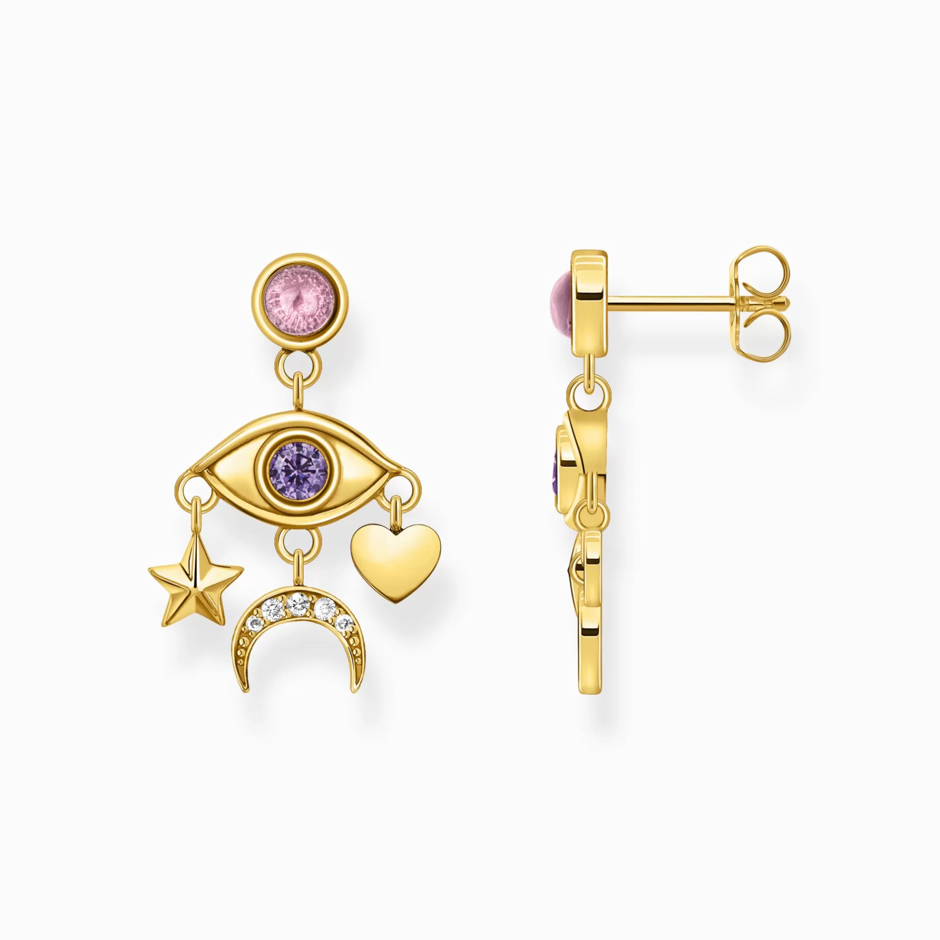 THOMAS SABO Örhängen | 18K plätering<GULDPL&AUML;TERAT &OUML;RH&AUML;NGE MED &OUML;GA OCH F&AUML;RGADE STENAR gult guldfargad, vit, rosa, violett