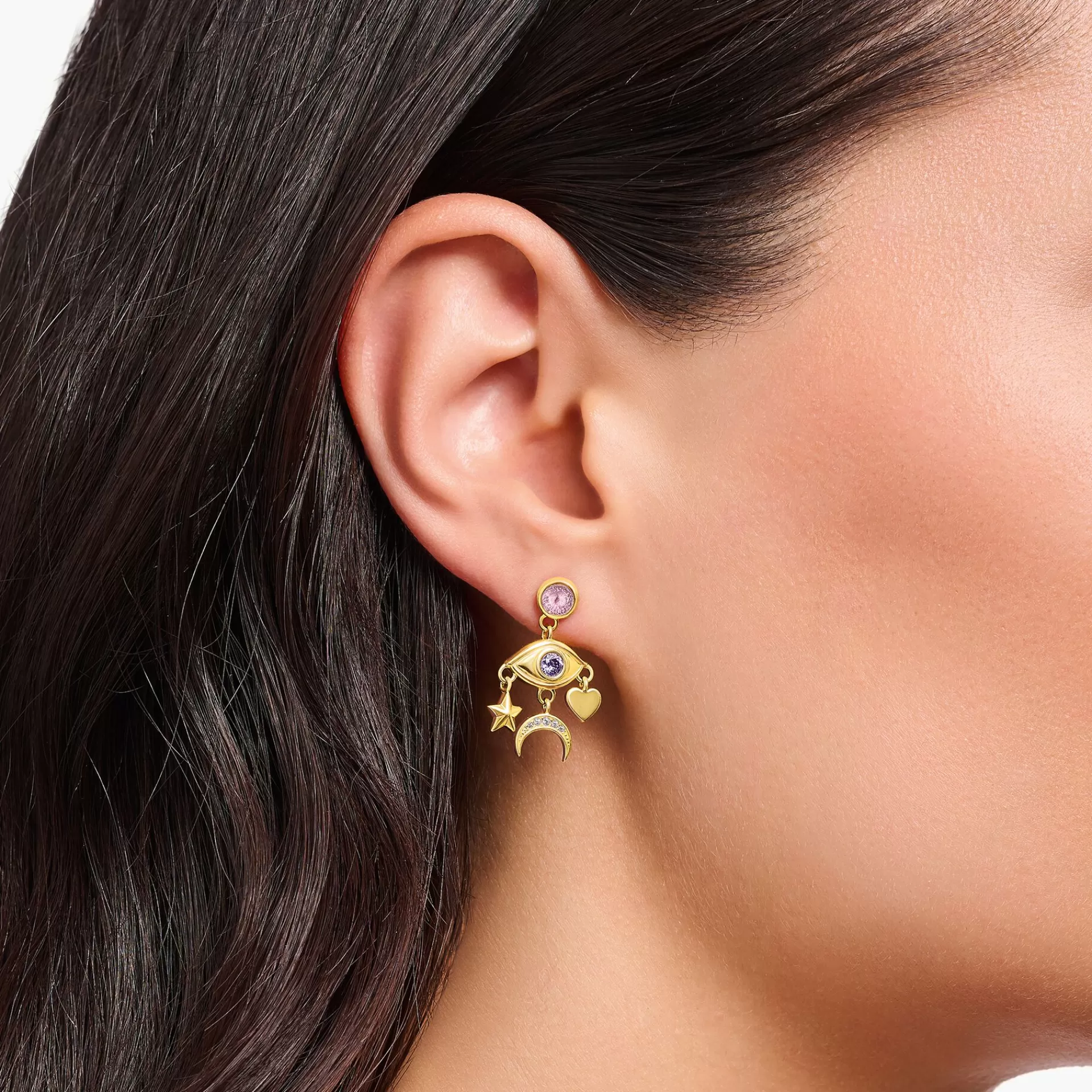 THOMAS SABO Örhängen | 18K plätering<GULDPL&AUML;TERAT &OUML;RH&AUML;NGE MED &OUML;GA OCH F&AUML;RGADE STENAR gult guldfargad, vit, rosa, violett